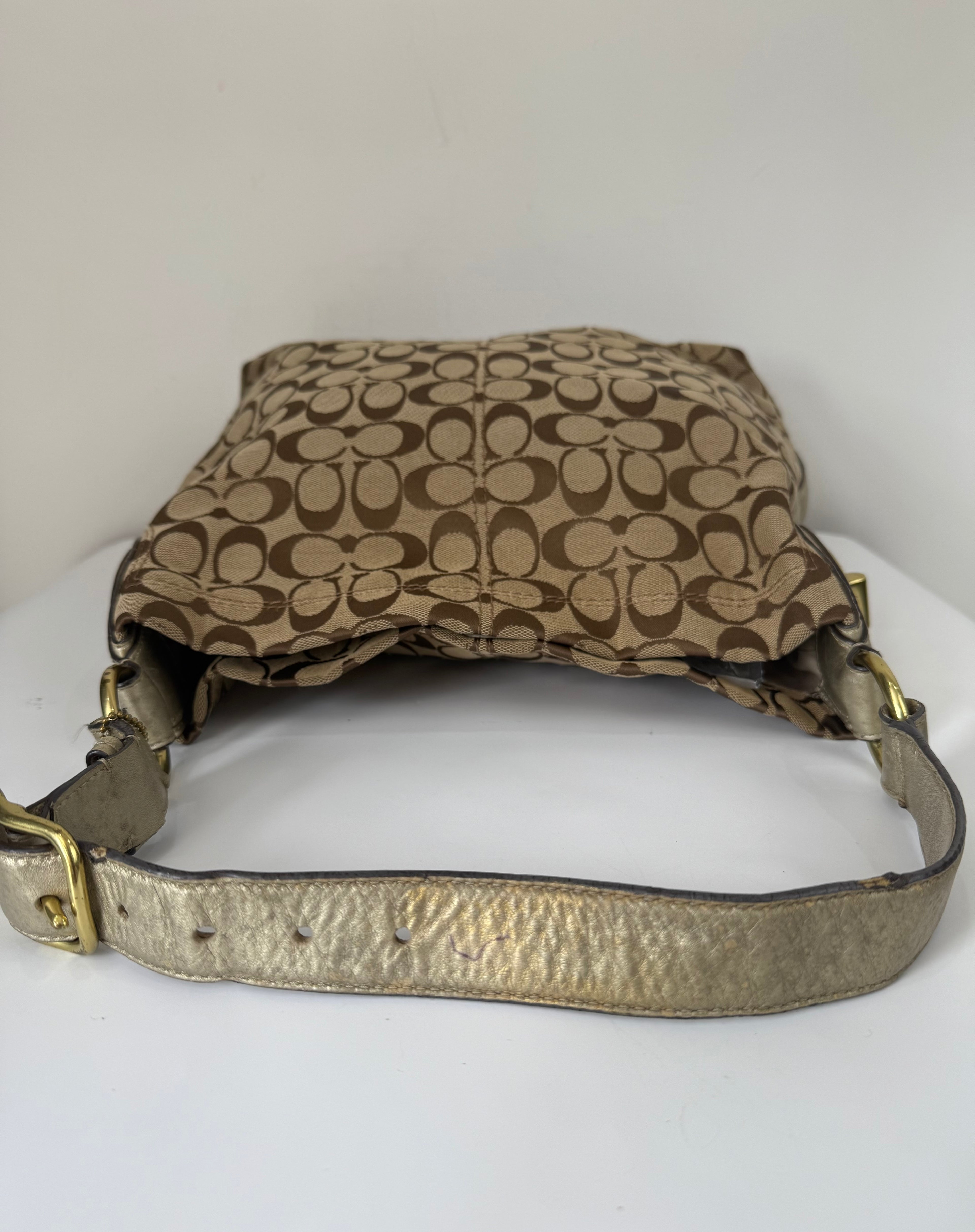 Vintage Coach Signature Hobo Shoulder Bag Brown & Beige Canvas Handbag 00s Y2K
