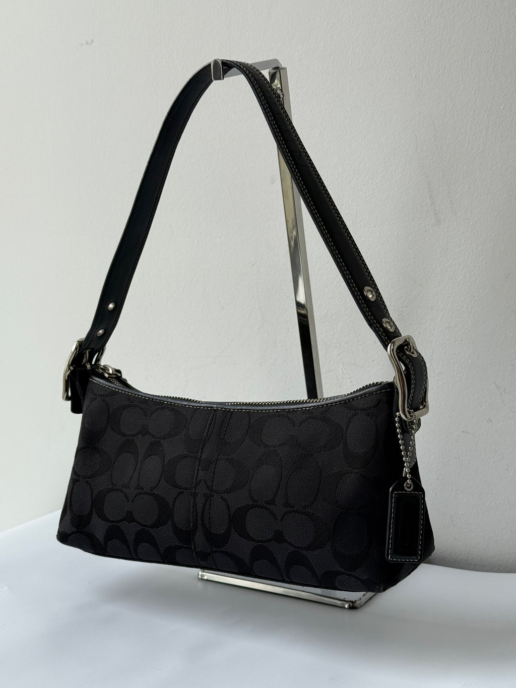 Vintage Coach Baguette East West Bag Black Signature Canvas Shoulder Bag Y2K