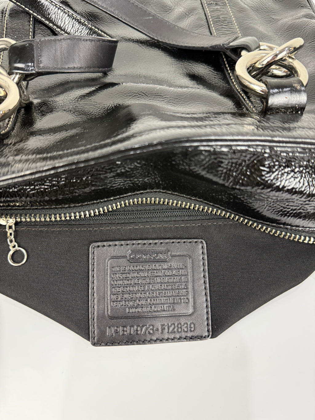 Vintage Coach East West Gallery Tote Bag Coach Black Patent Leather HandBag 00s Y2K