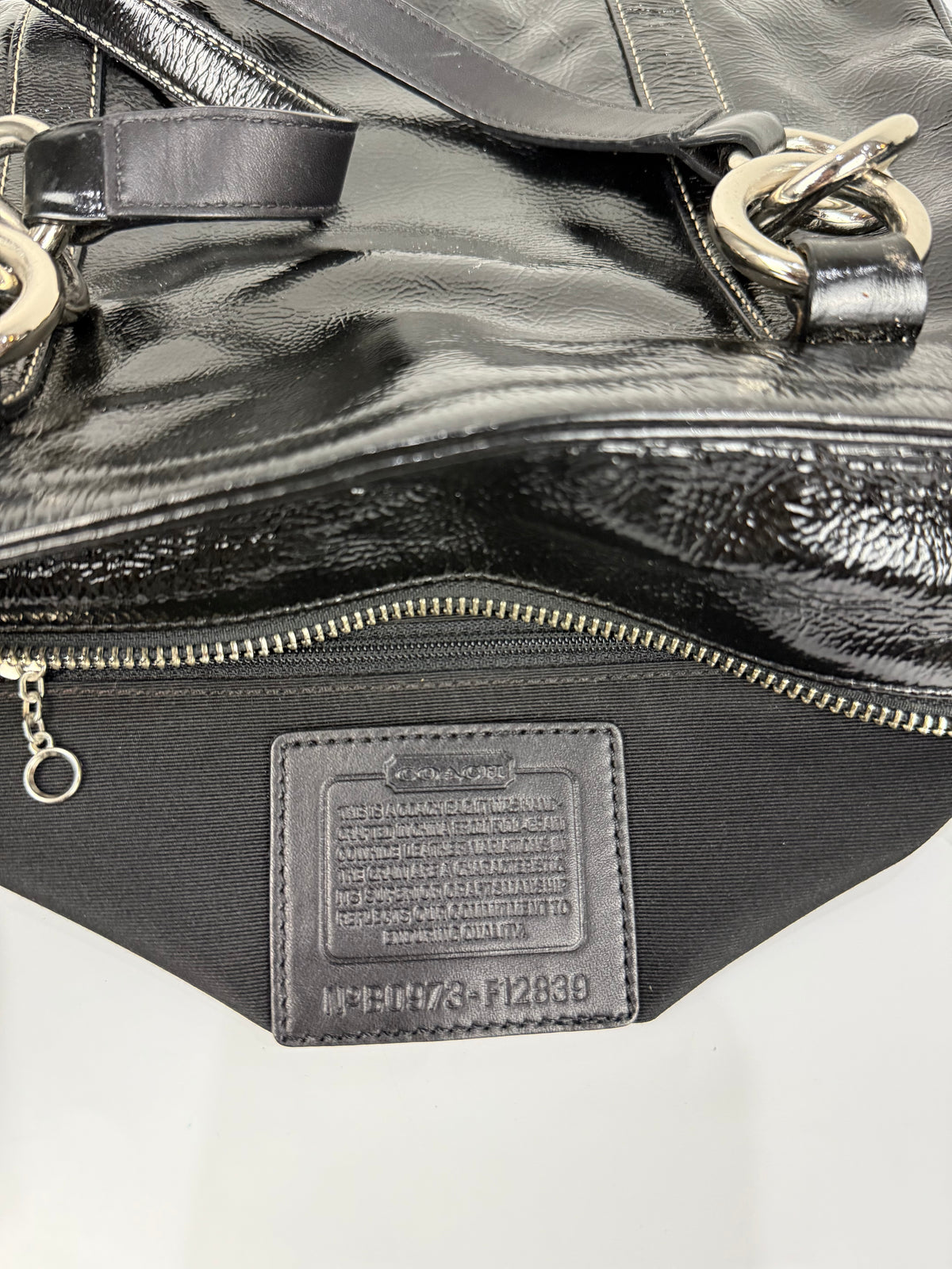 Vintage Coach East West Gallery Tote Bag Coach Black Patent Leather HandBag 00s Y2K