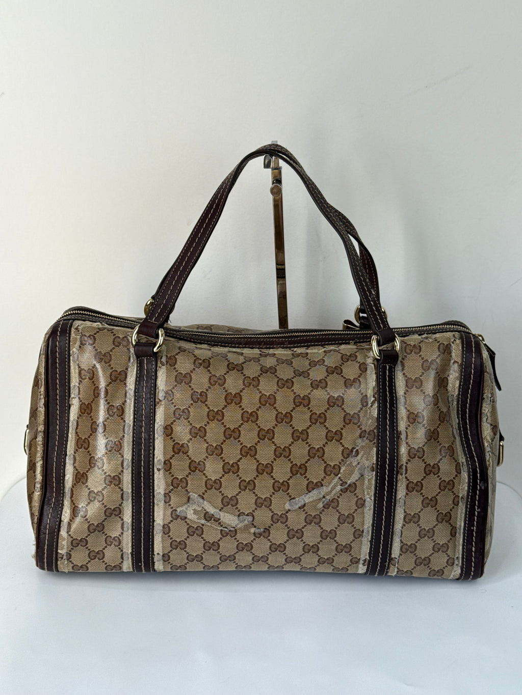 Vintage Gucci Crystal Duchessa Boston Bag Brown Gucci Pouch Monogram Handbag 00s Y2K