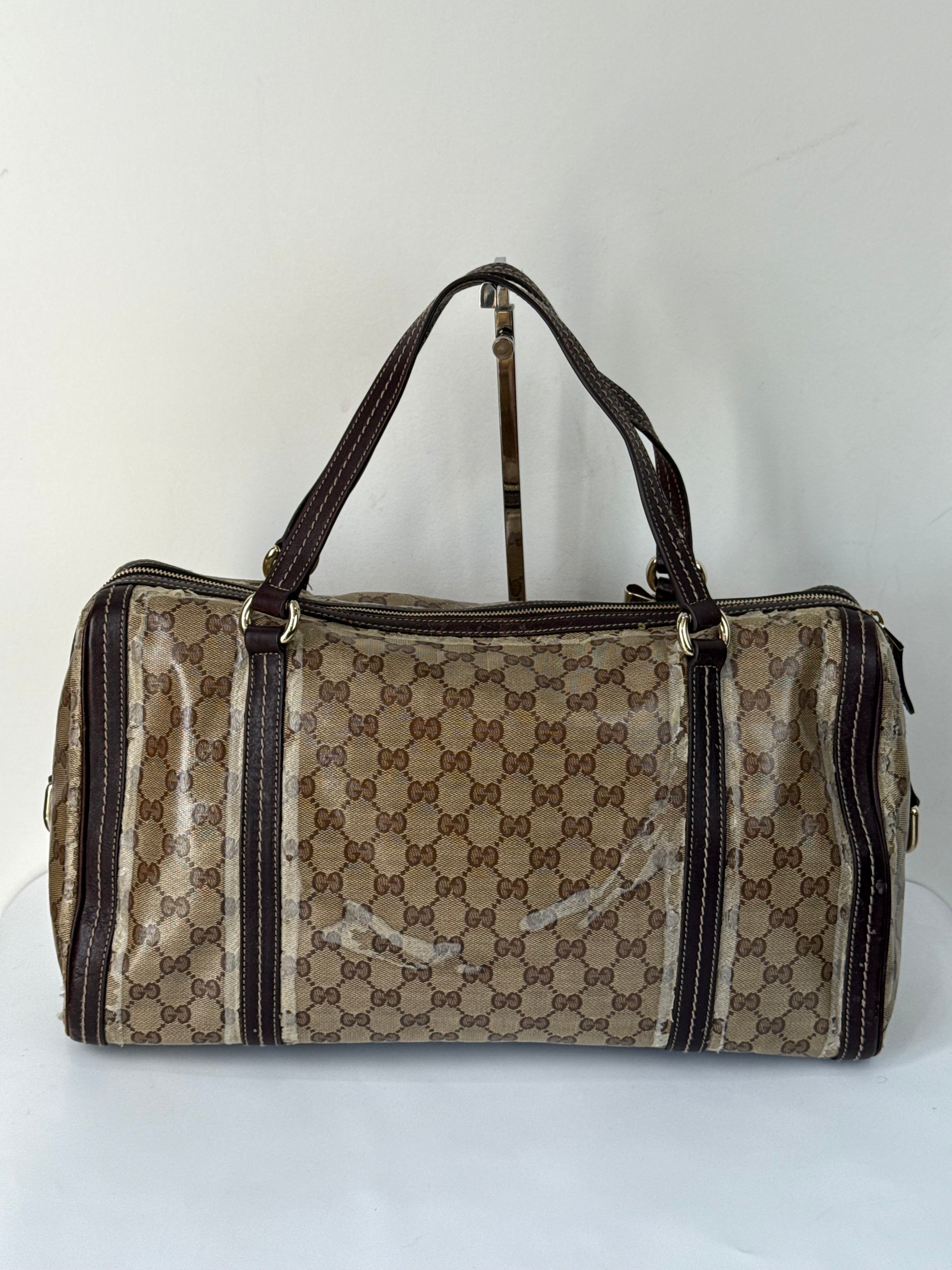 Vintage Gucci Crystal Duchessa Boston Bag Brown Gucci Pouch Monogram Handbag 00s Y2K
