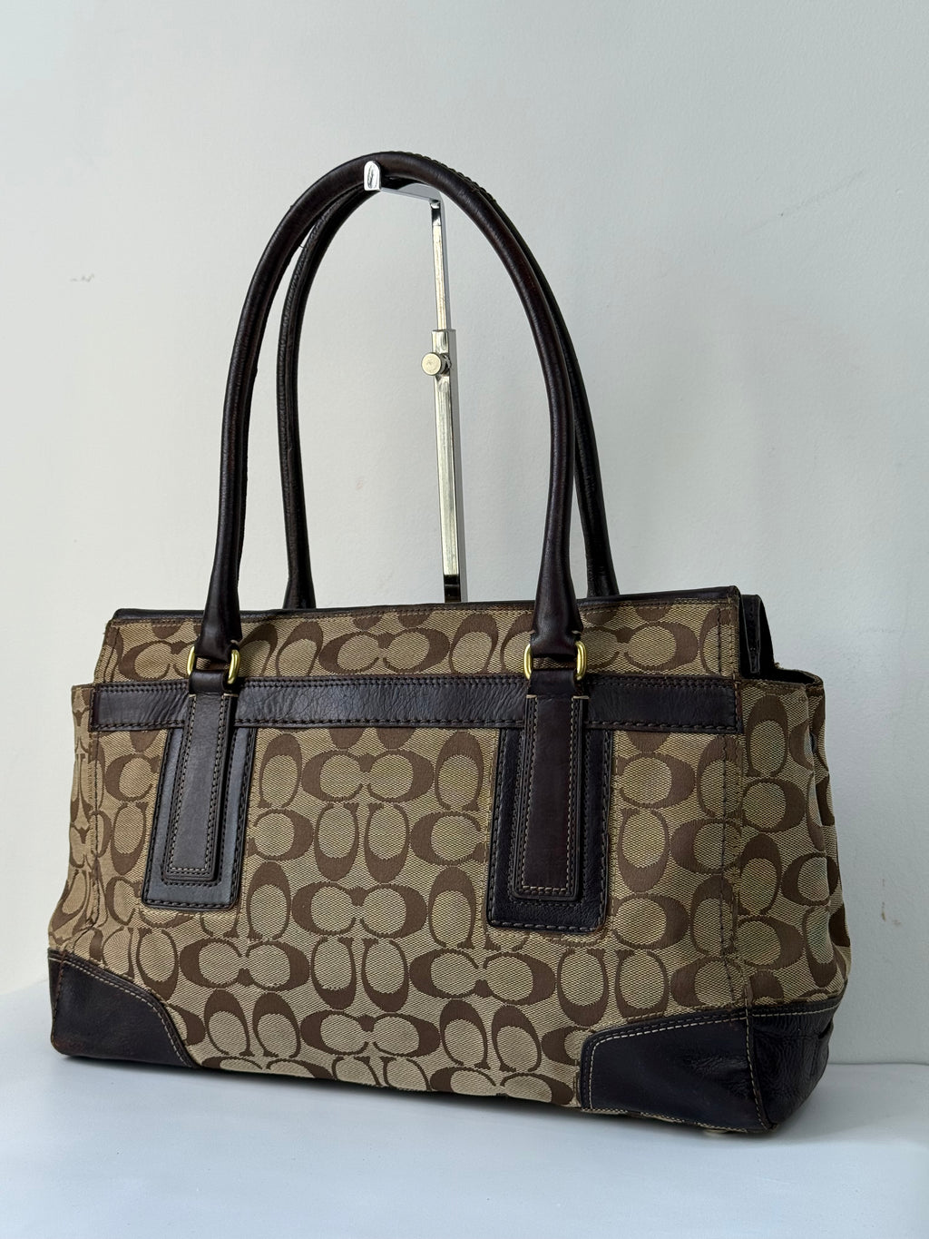 Vintage Coach Hampton Tote Bag Brown & Beige Signature Shoulder Bag 00s Y2K Handbag