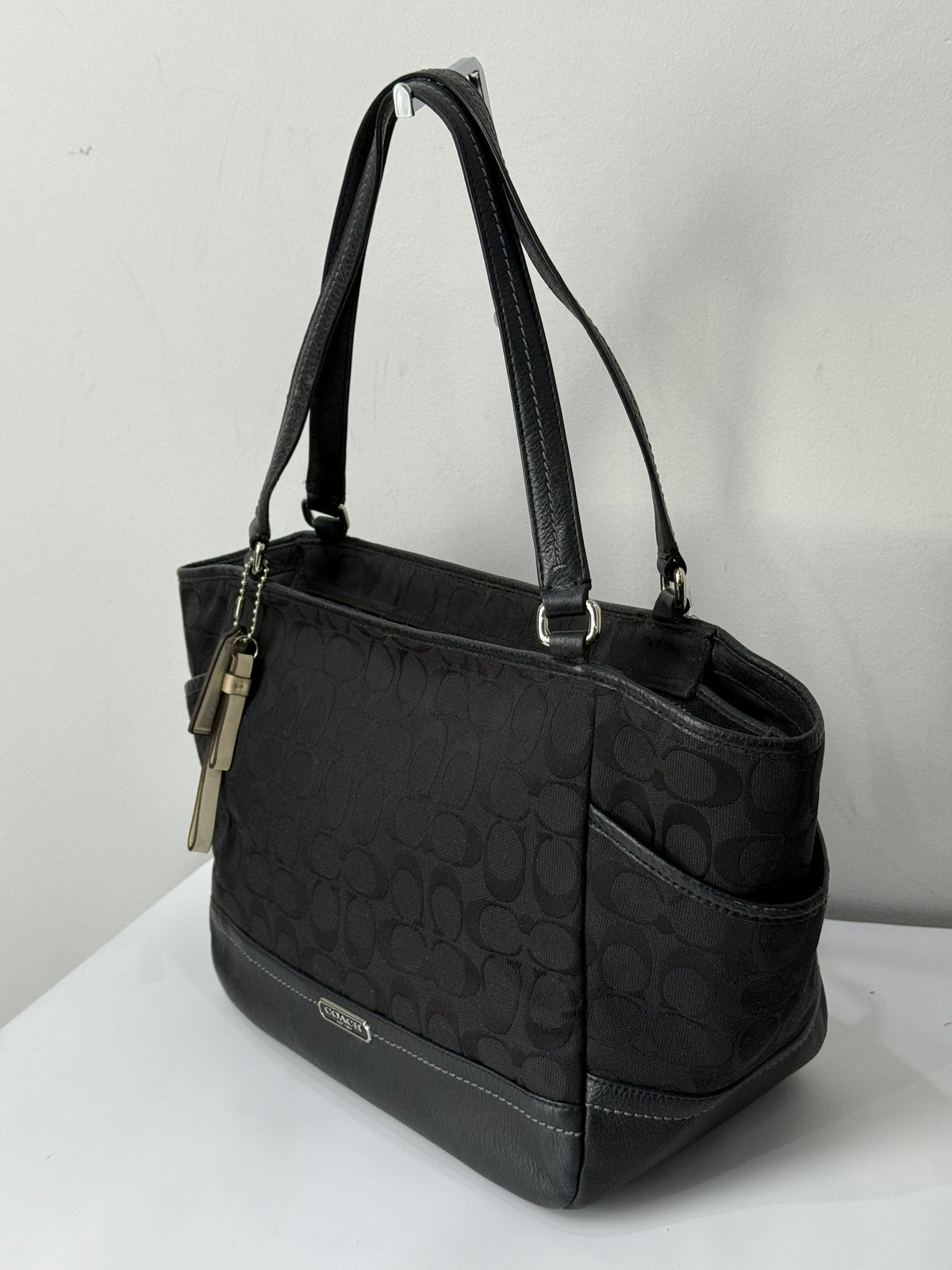 Vintage Coach Park Signature Carrie Tote Bag Black Coach Canvas Handbag 00s Y2K