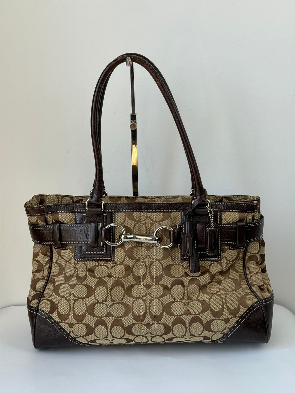 Vintage Coach Hampton Tote Bag Brown & Beige Signature Shoulder Bag 00s Y2K Handbag