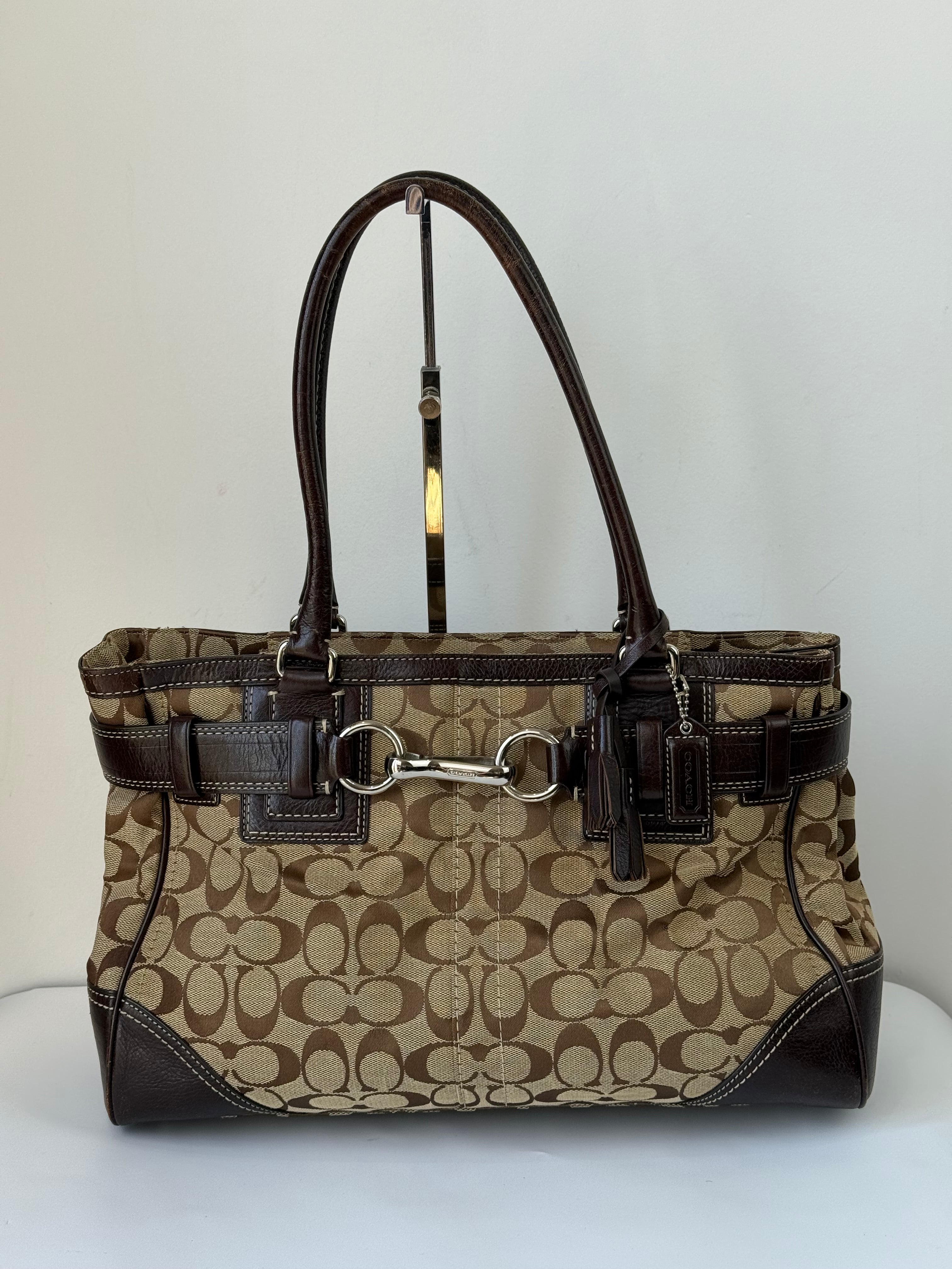 Vintage Coach Hampton Tote Bag Brown & Beige Signature Shoulder Bag 00s Y2K Handbag