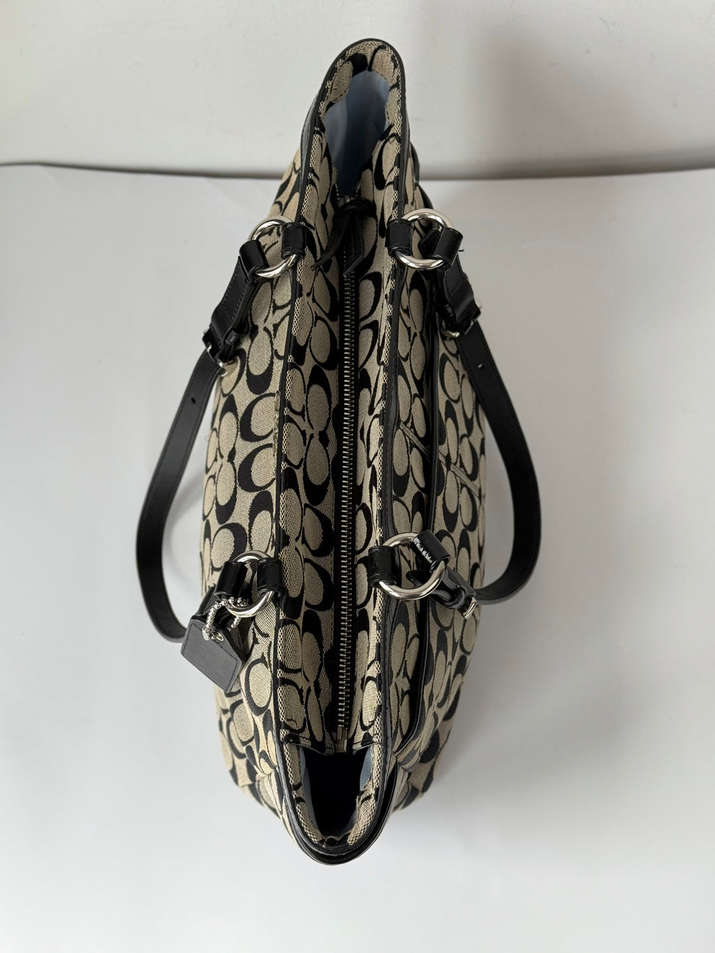 Vintage Coach Gallery Signature Tote Bag Grey & Black Coach Canvas Shoulder Bag 90s 00s Y2K