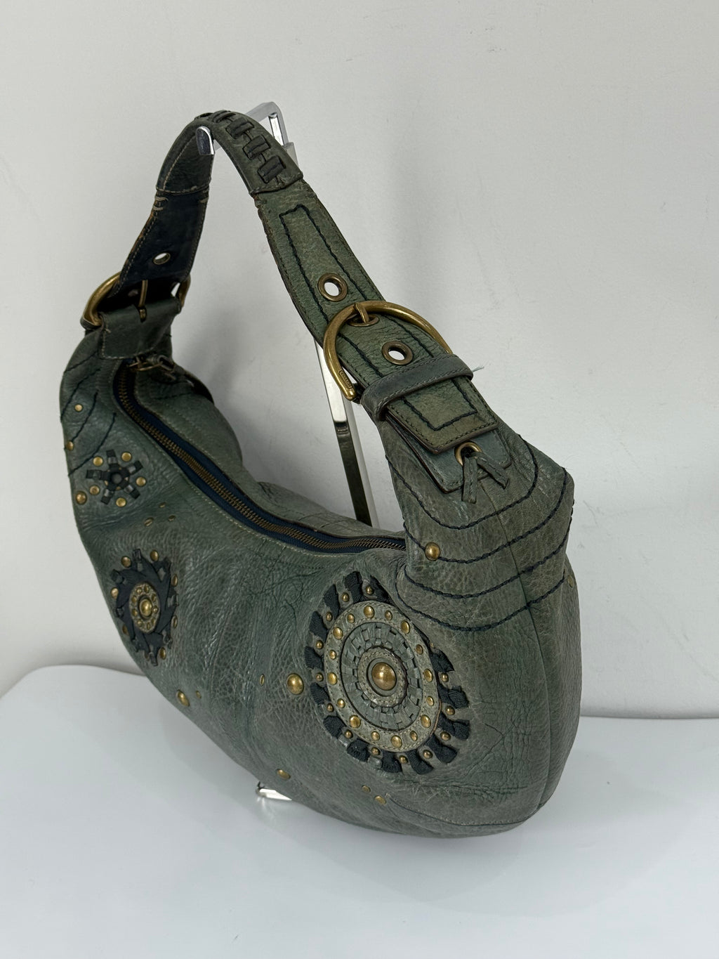 Vintage Coach Mia Studded Hobo Bag Coach Blue Leather Y2K HandBag