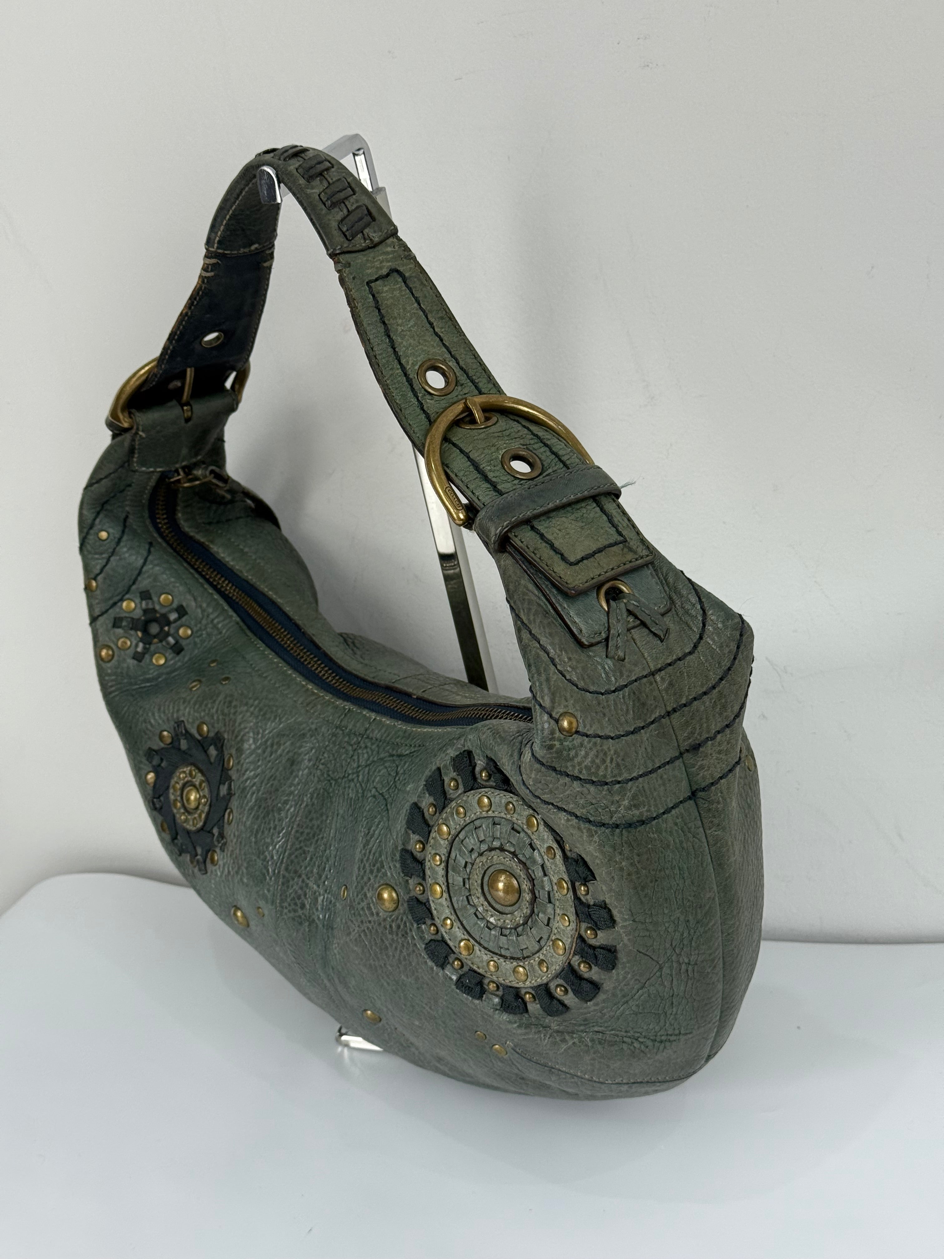 Vintage Coach Mia Studded Hobo Bag Coach Blue Leather Y2K HandBag