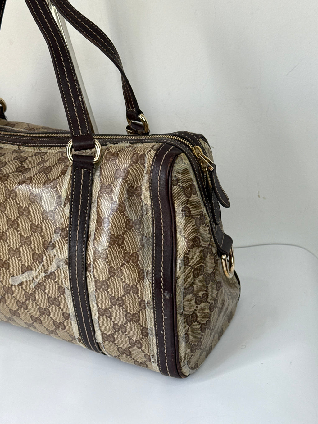 Vintage Gucci Crystal Duchessa Boston Bag Brown Gucci Pouch Monogram Handbag 00s Y2K