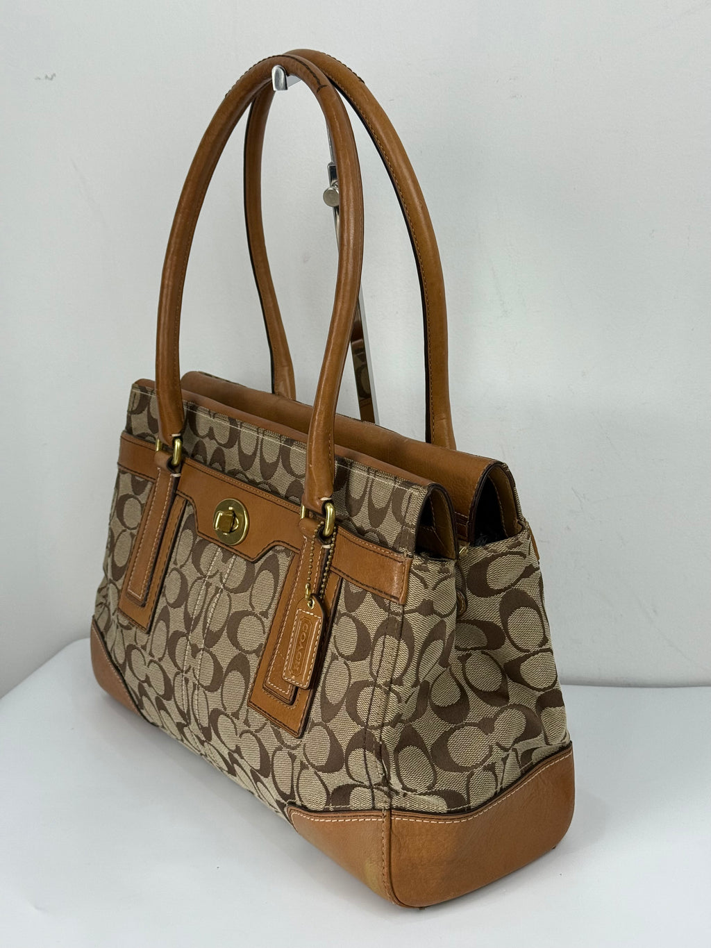 Vintage Coach Hampton Tote Bag Coach Brown/Tan Signature Y2K Handbag