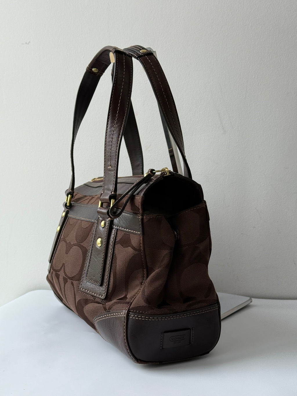 Coach Brown Hampton Satchel Bag Chestnut Leather Turnlock Tote HandBag 00s Y2K