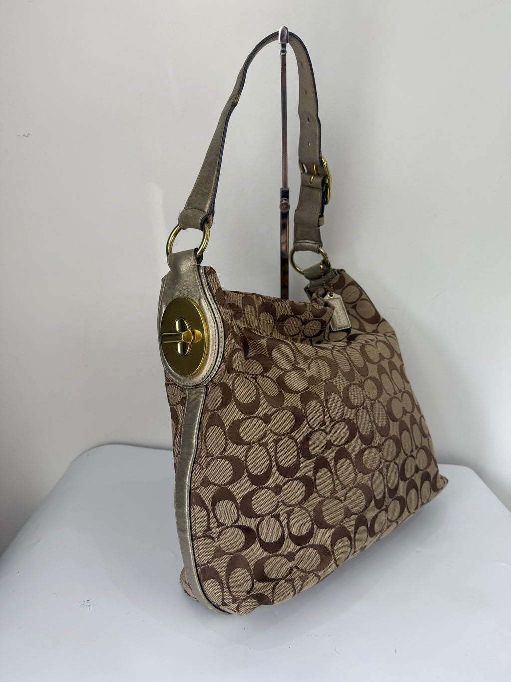 Vintage Coach Signature Hobo Shoulder Bag Brown & Beige Canvas Handbag 00s Y2K