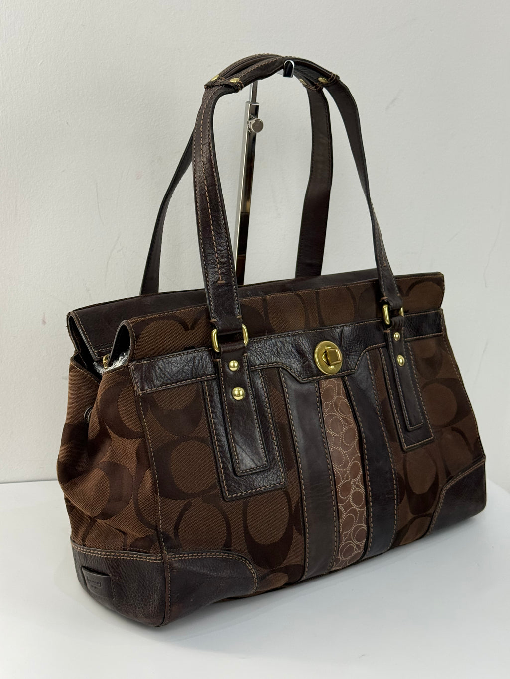 Vintage Coach Brown Hampton Satchel Bag Chestnut Leather Turnlock Tote HandBag 00s Y2K