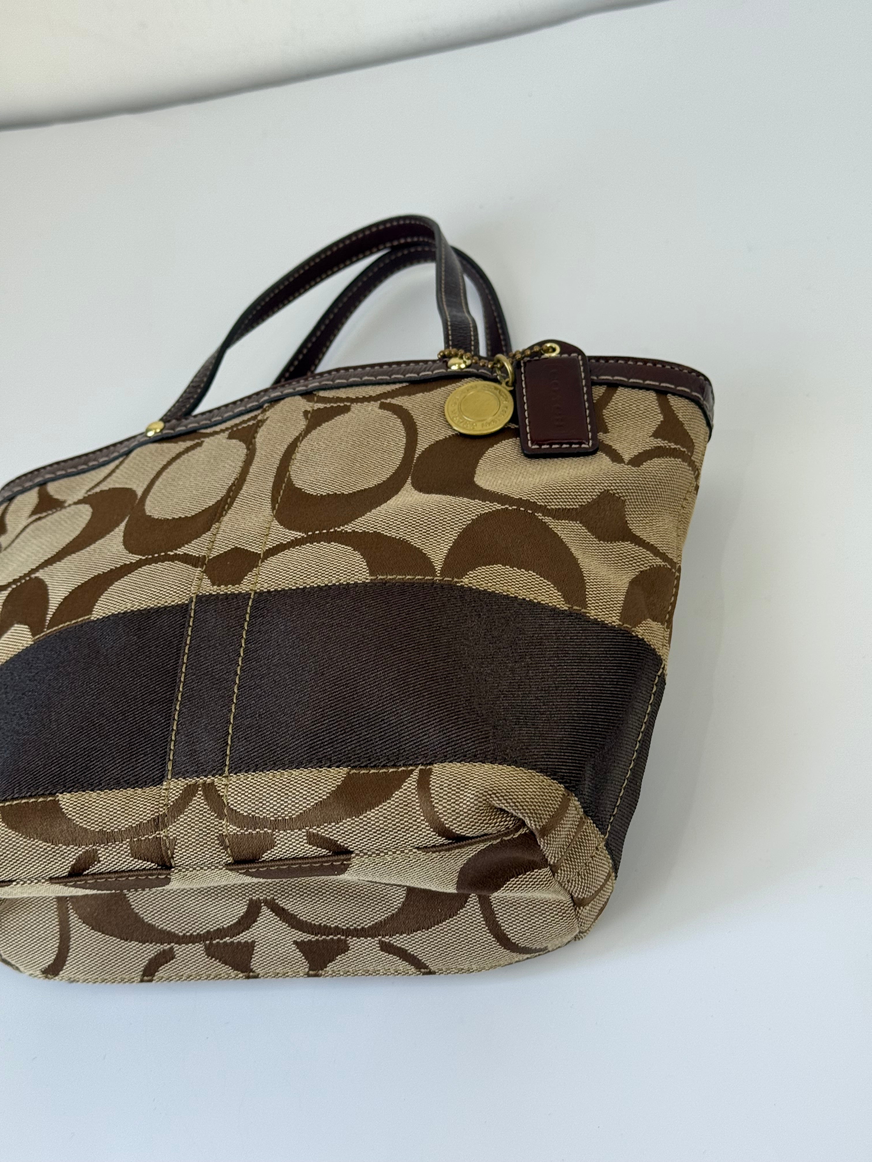 Vintage Coach Mini Tote Bag Brown Signature Canvas Handbag 00s Y2K