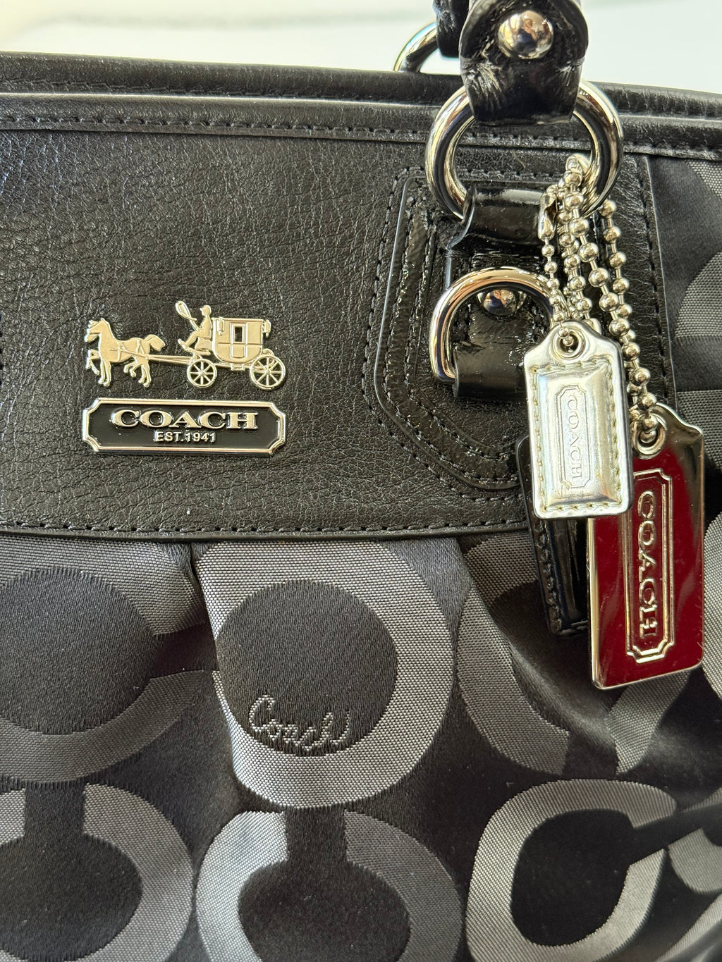 Vintage Coach Maddison Op Art Satchel Bag Black Signature Canvas Handbag 00s Y2K