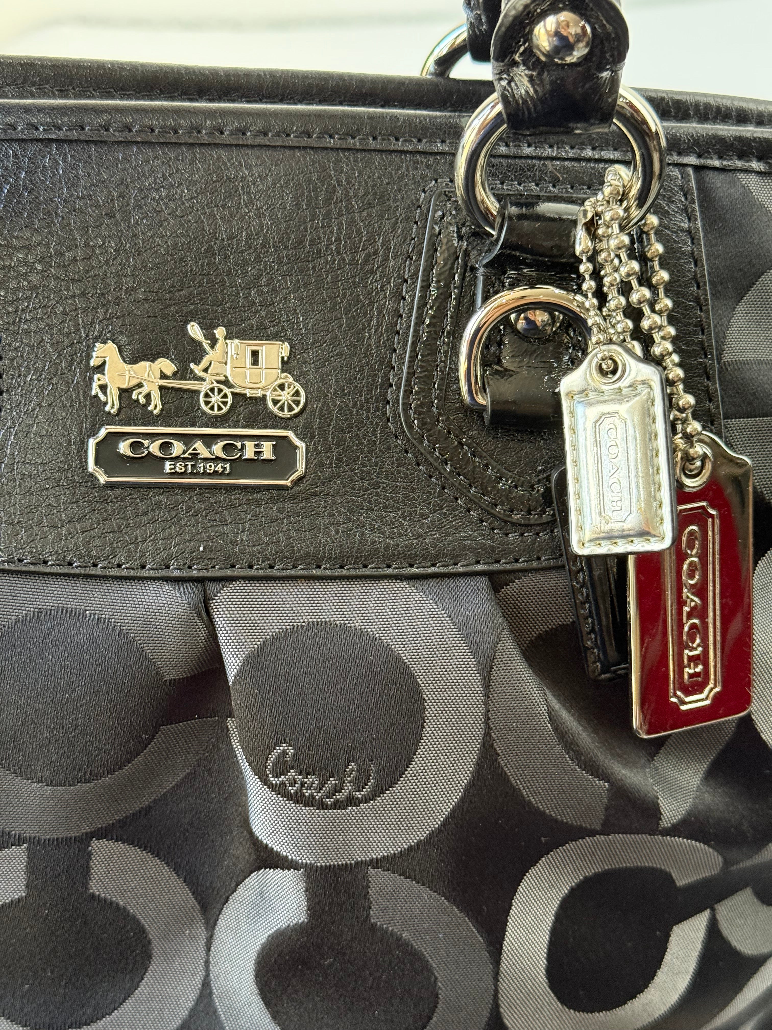 Vintage Coach Maddison Op Art Satchel Bag Black Signature Canvas Handbag 00s Y2K