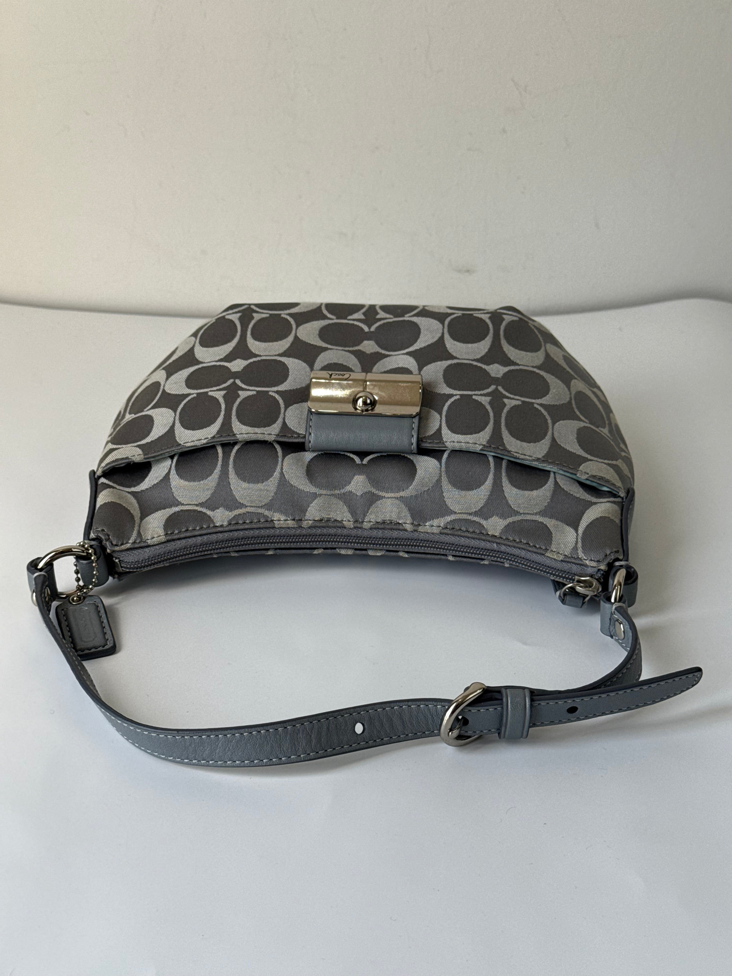 Vintage Coach Kristin Opt Art Handbag Light Blue Signature Pouch Bag 00s Y2K