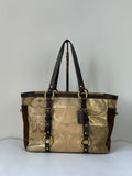 Vintage Coach Gold Multicolour Patchwork Tote Bag Coach Signature Suede Handbag 00s Y2K