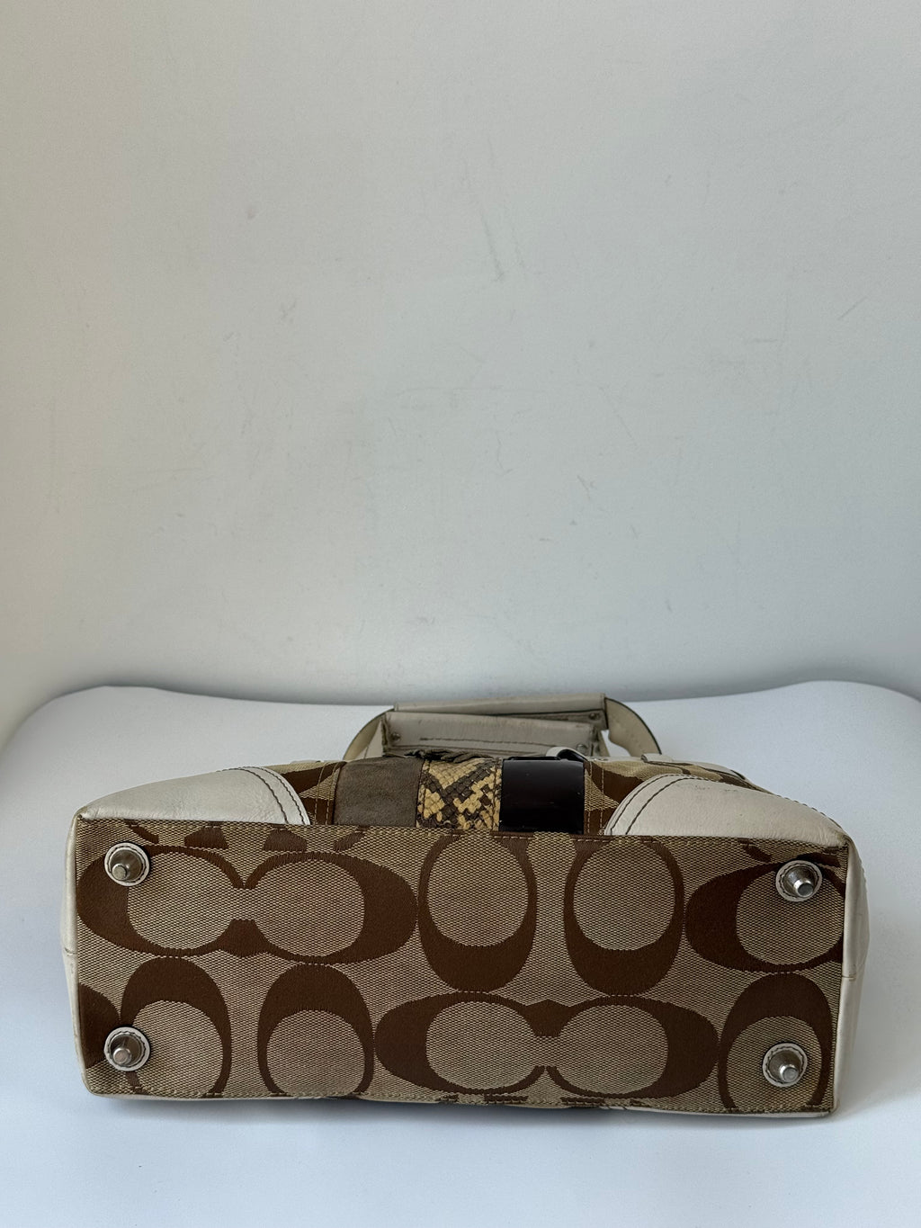 Vintage Coach Hampton Patchwork Tote Bag Brown Signature Handbag 00s Y2K