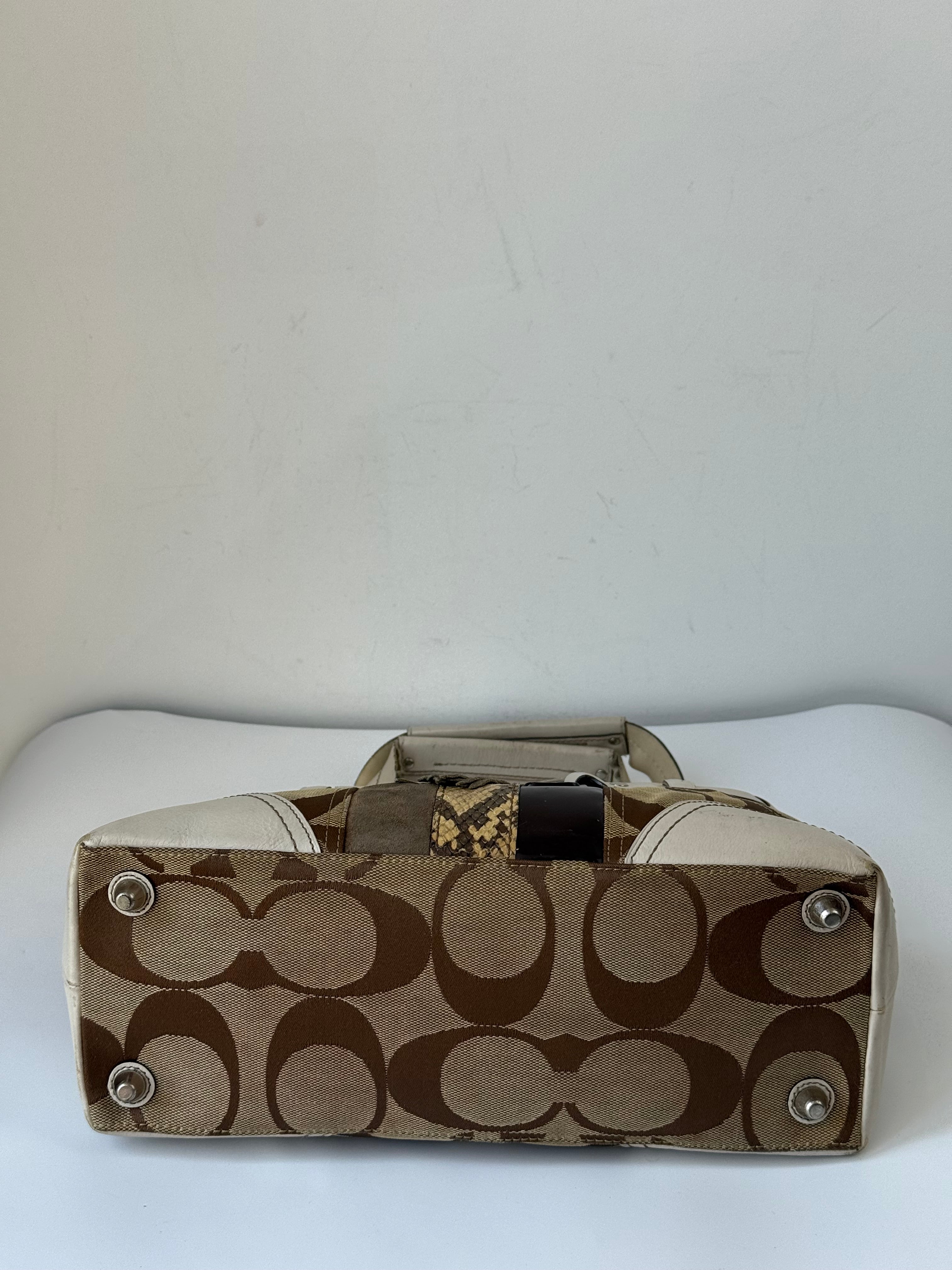 Vintage Coach Hampton Patchwork Tote Bag Brown Signature Handbag 00s Y2K