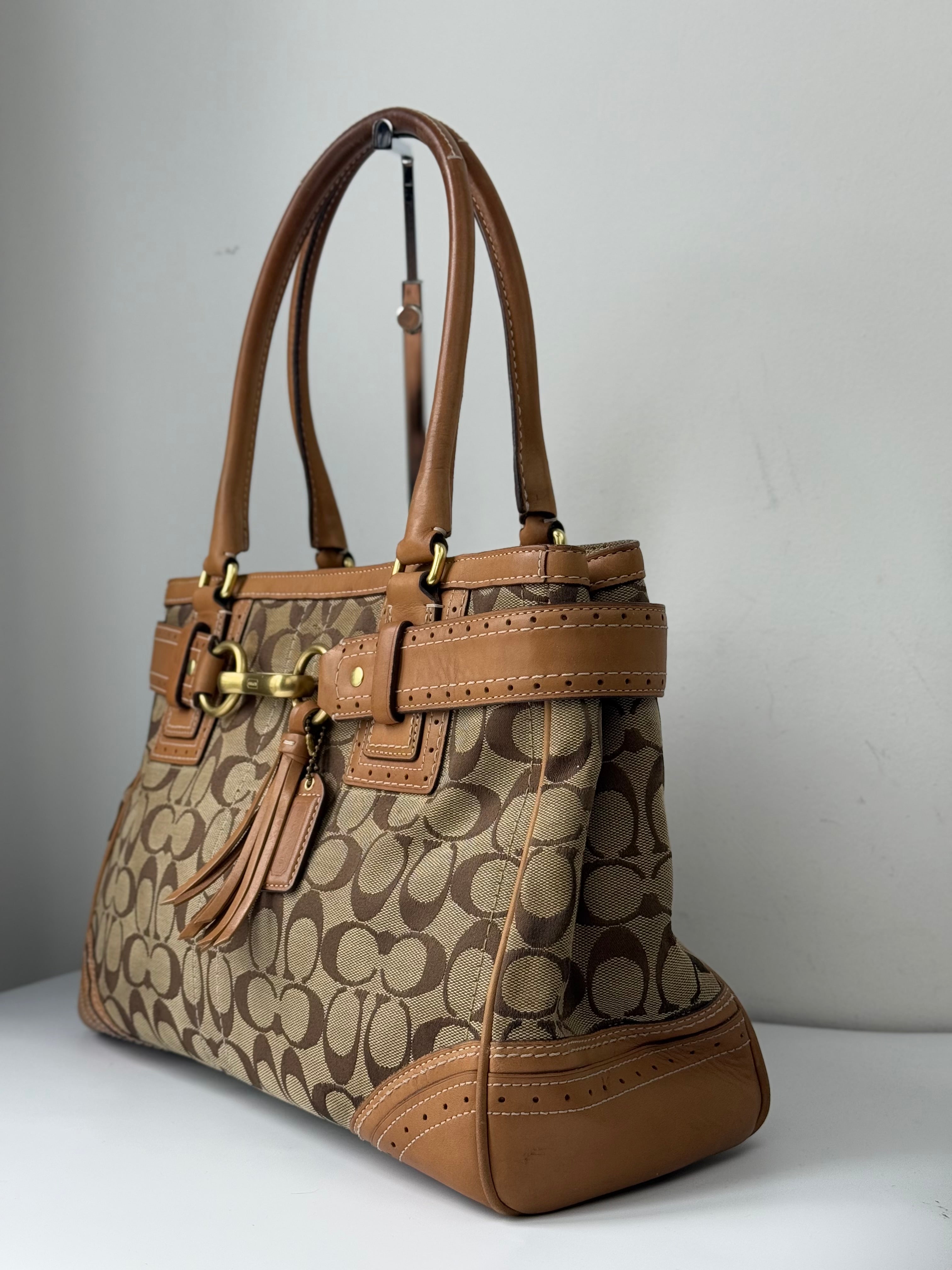 Vintage Coach Hampton Signature Tote Bag Brown & Beige Coach Canvas HandBag 00s Y2K