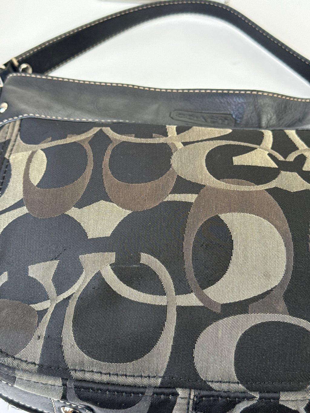 Vintage Coach Zoe Optic 2 Way Bag Black Signature Canvas Handbag 00s Y2K