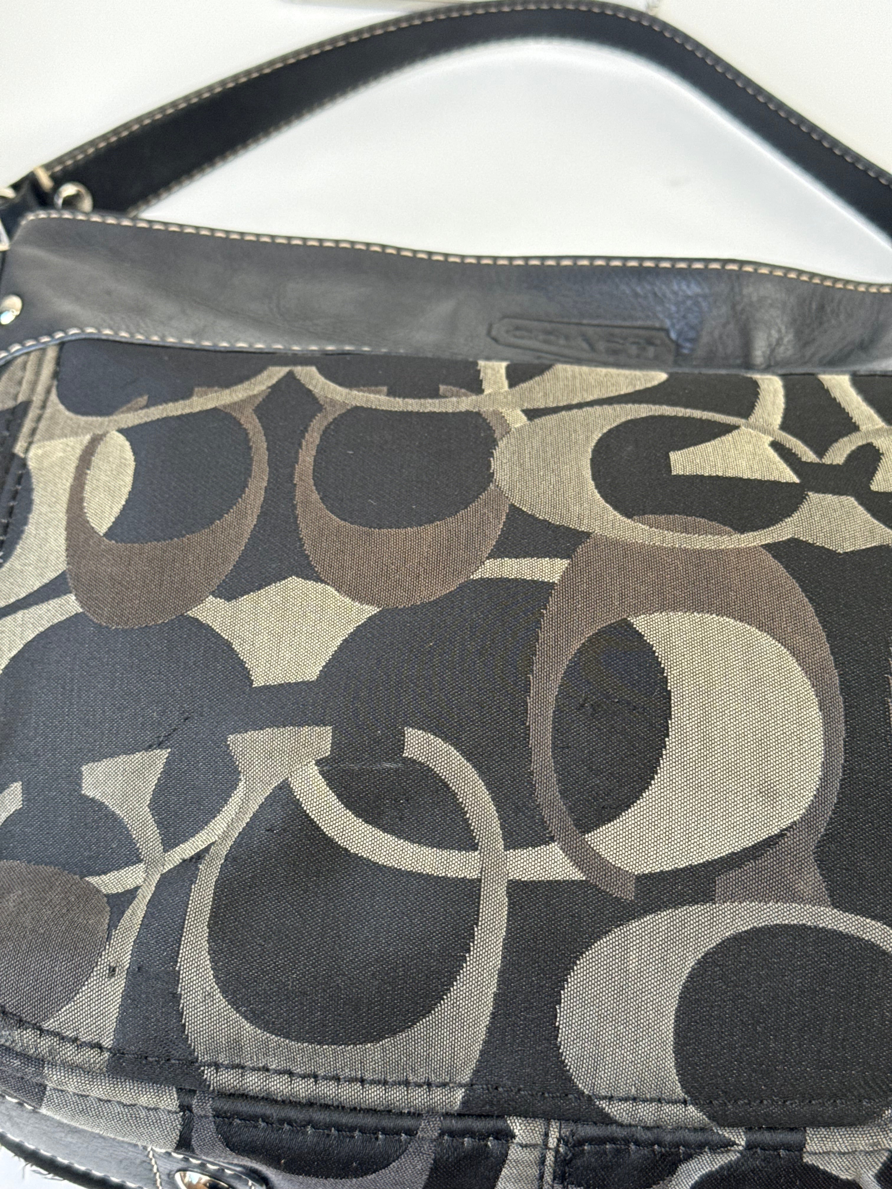 Vintage Coach Zoe Optic 2 Way Bag Black Signature Canvas Handbag 00s Y2K