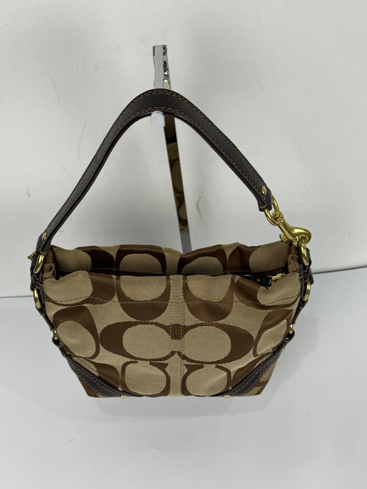 Vintage Coach Mini Carly Shoulder Bag Brown & Beige Signature Hobo Handbag 00s Y2K