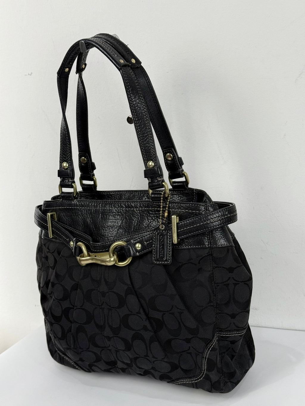 Vintage Coach Hampton Signature Tote Bag Black Coach Canvas HandBag 00s Y2K