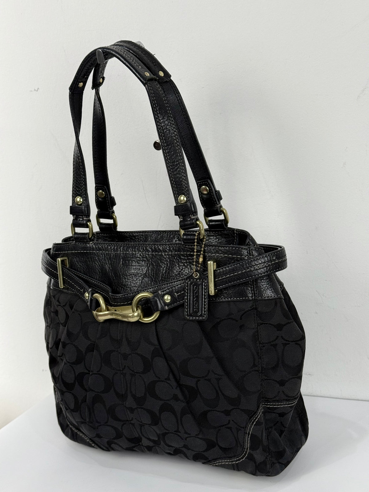 Vintage Coach Hampton Signature Tote Bag Black Coach Canvas HandBag 00s Y2K