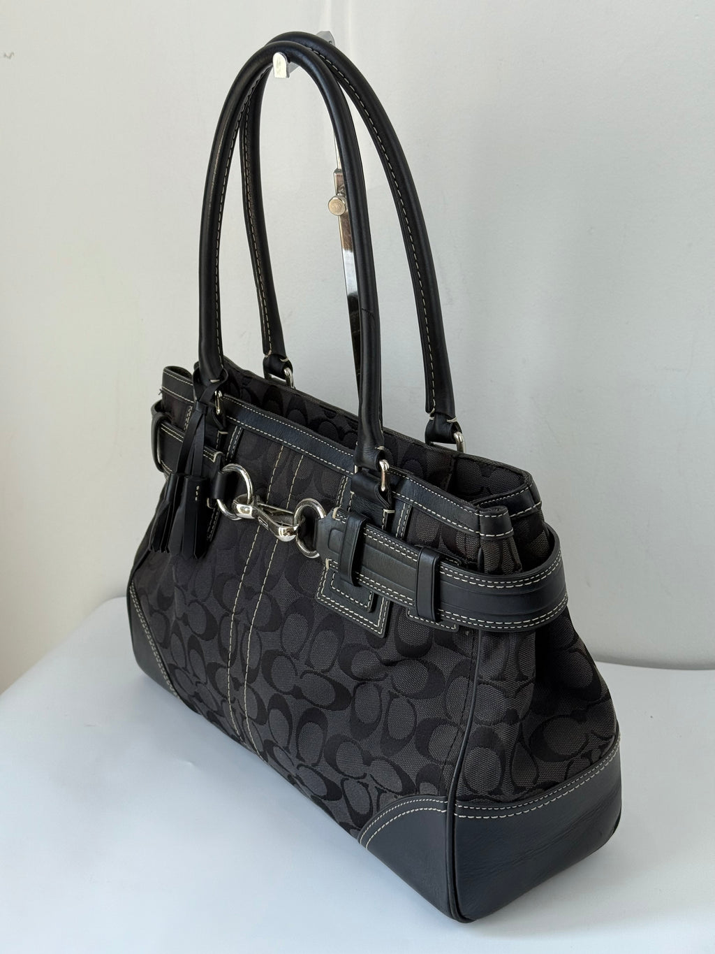 Vintage Coach Hampton Signature Tote Bag Black Coach Canvas HandBag 00s Y2K
