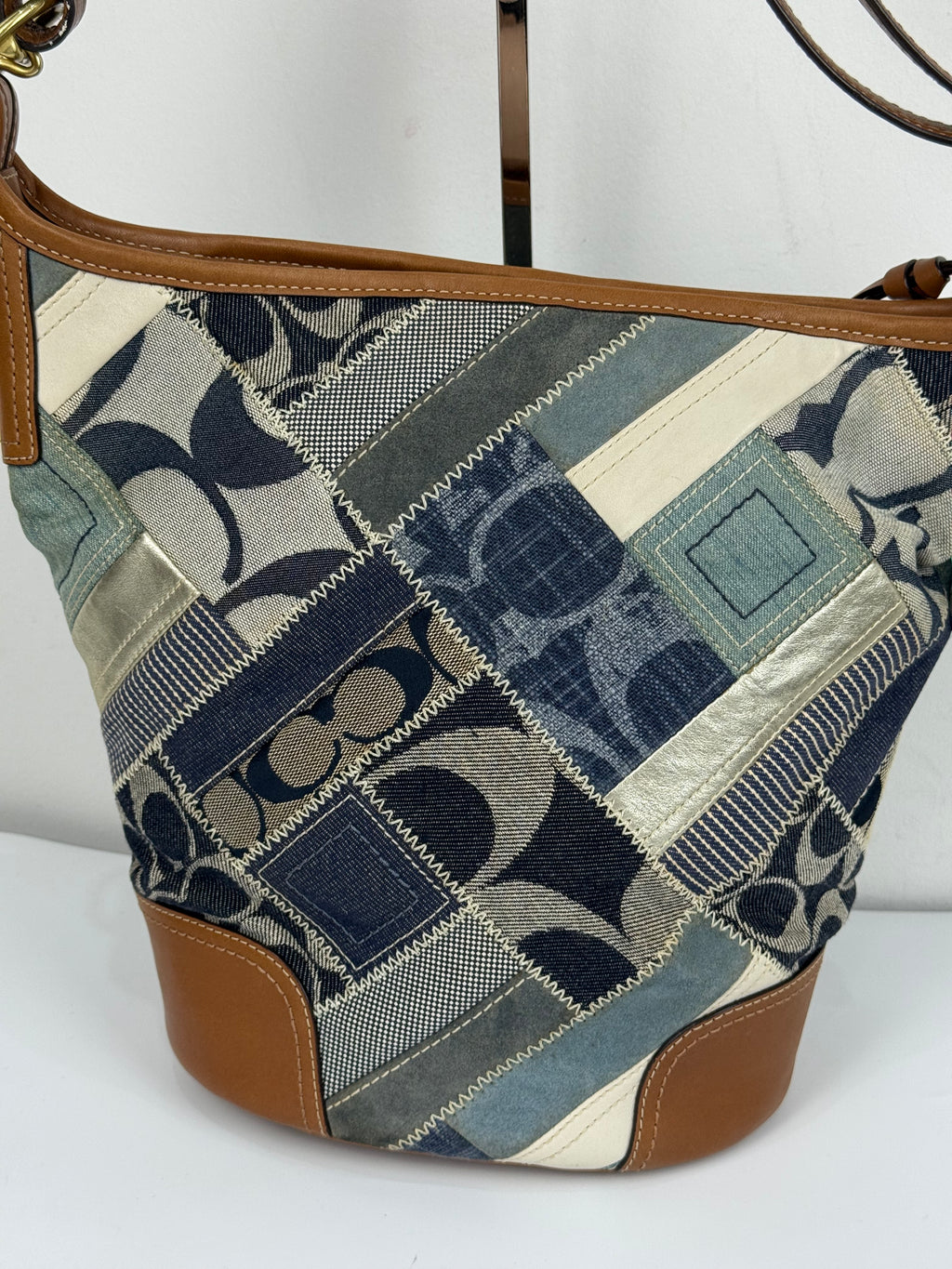 Vintage Coach Blue Denim Patchwork Shoulder Bag Coach Y2K Leather Crossbody Bag