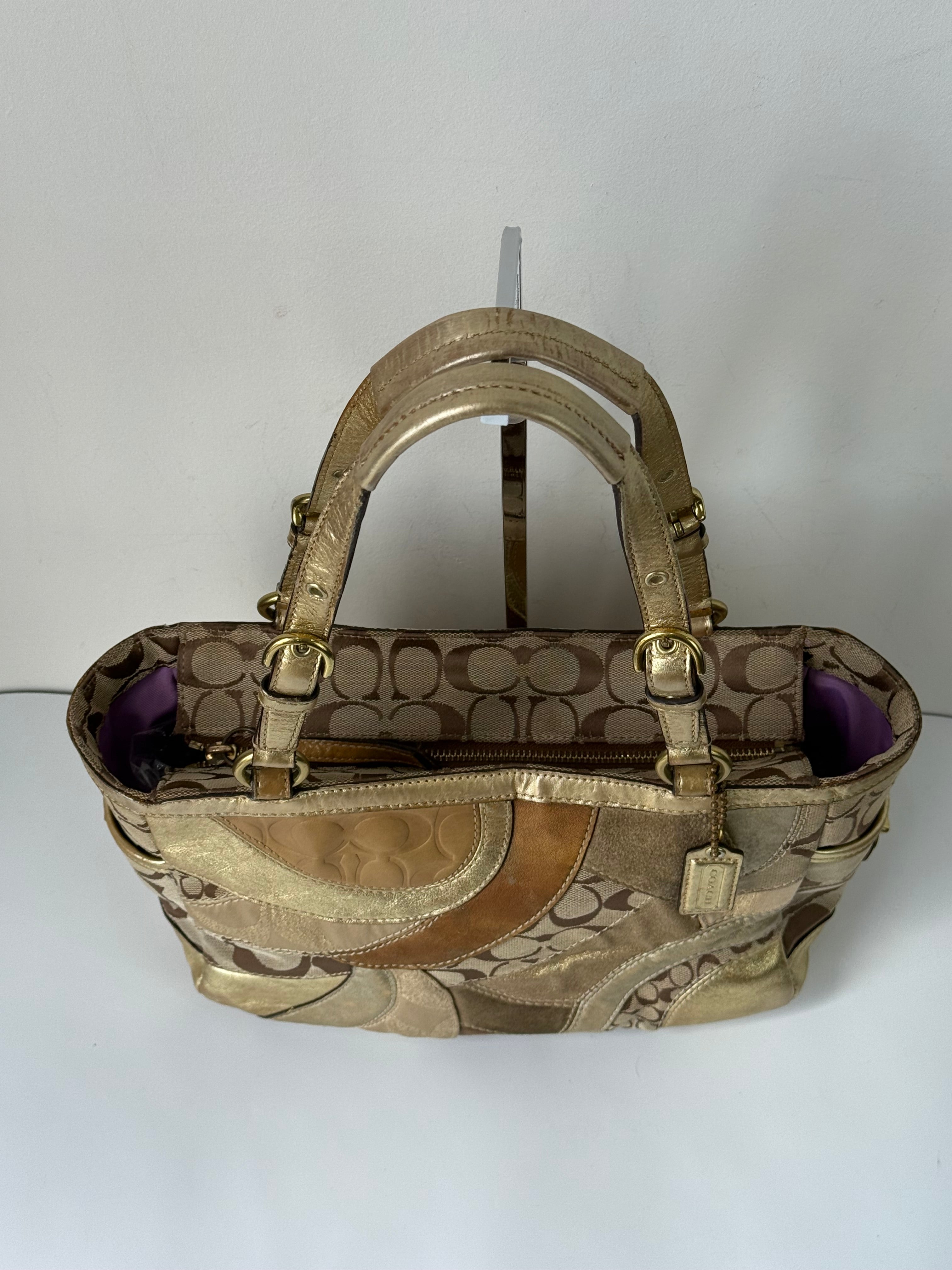 Vintage Coach Gold Multicolour Patchwork Tote Bag Coach Signature Handbag 00s Y2K