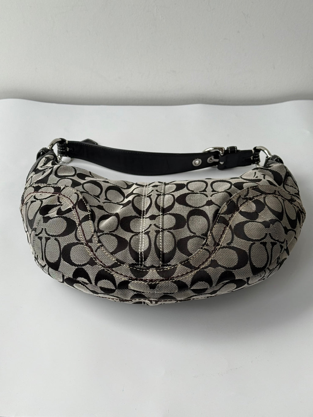 Vintage Coach Signature Hobo Bag Grey Black Canvas Leather Shoulder Bag 00s Y2K