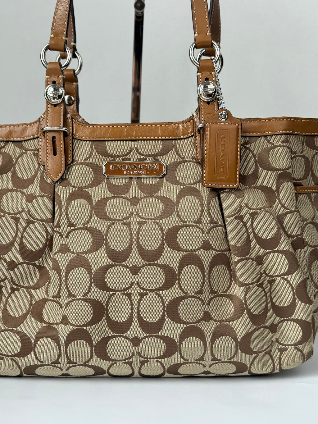 Vintage Coach Gallery Signature Tote Bag Brown & Beige Canvas Shoulder Bag 00s Y2K