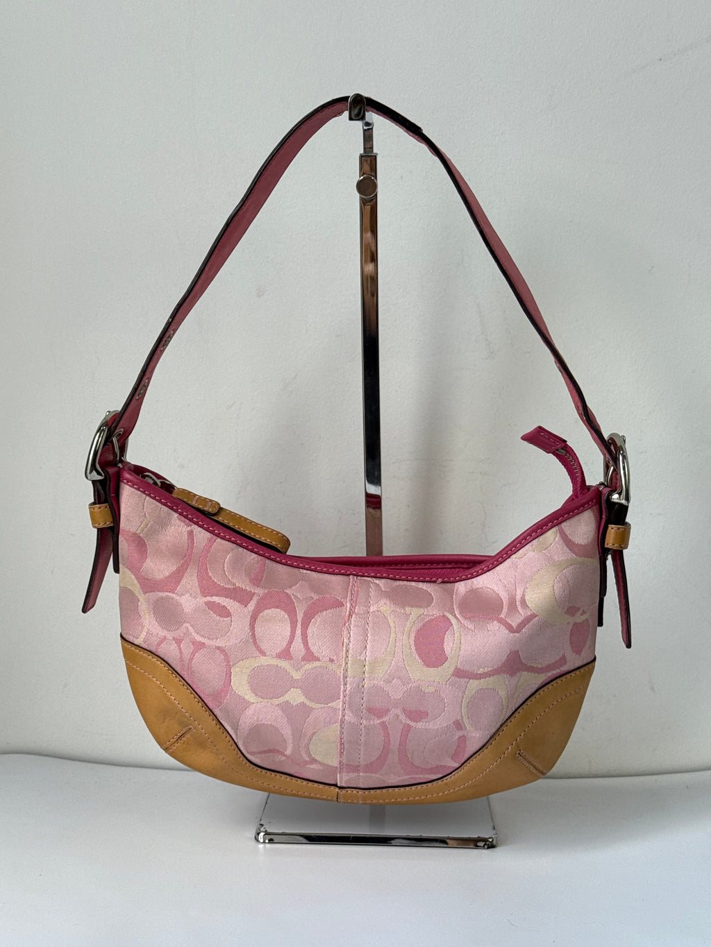 Vintage Coach Pink Soho Hobo Bag Coach Signature Pink and Brown Shoulder 00s Y2K