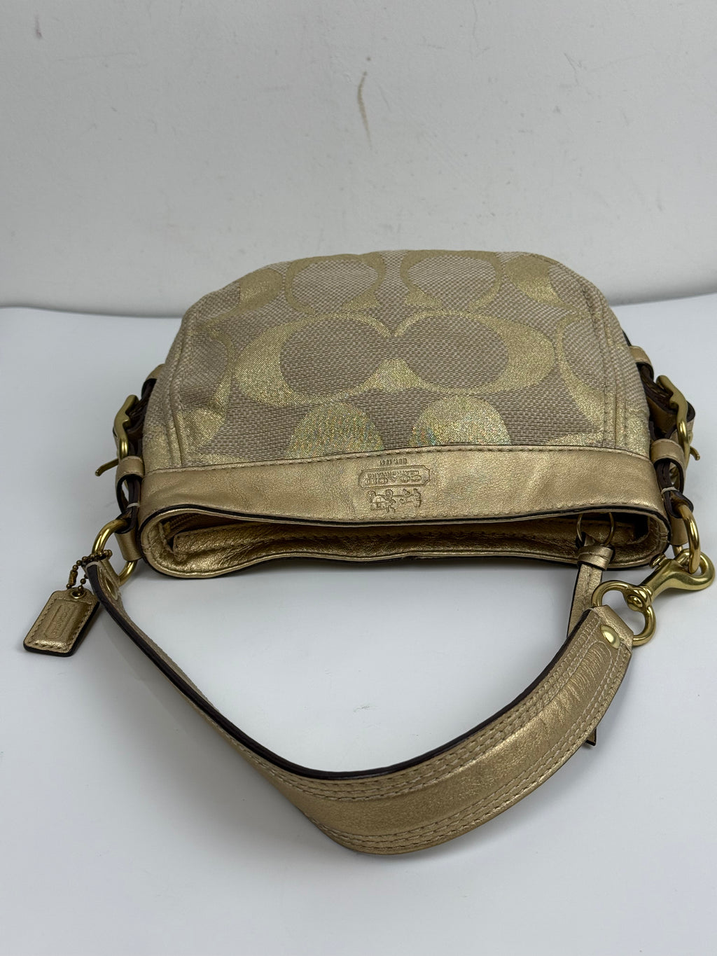 Vintage Coach Mini Zoe Bag Gold Signature Shoulder Bag 00s Y2K