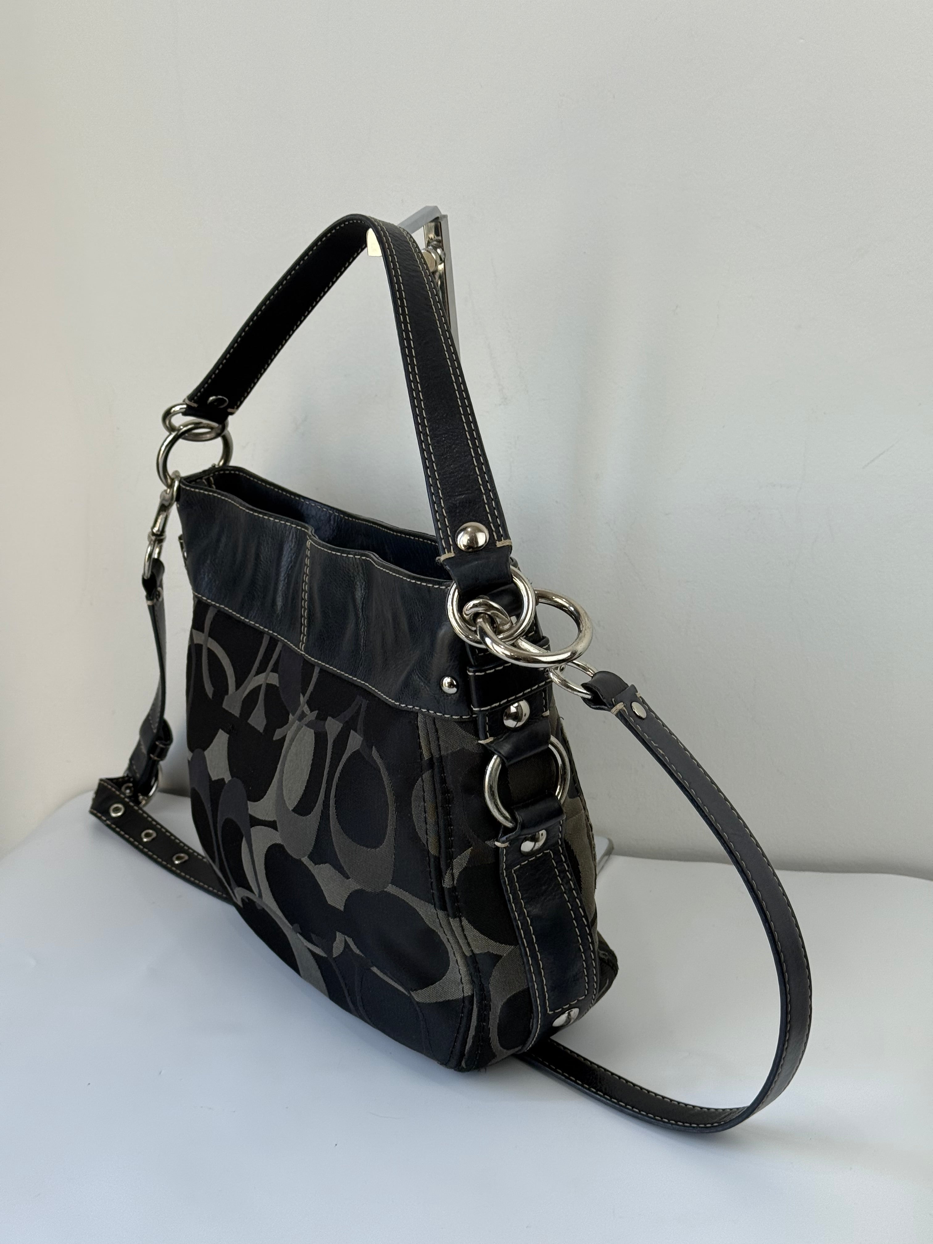 Vintage Coach Zoe Optic 2 Way Bag Black Signature Canvas Handbag 00s Y2K