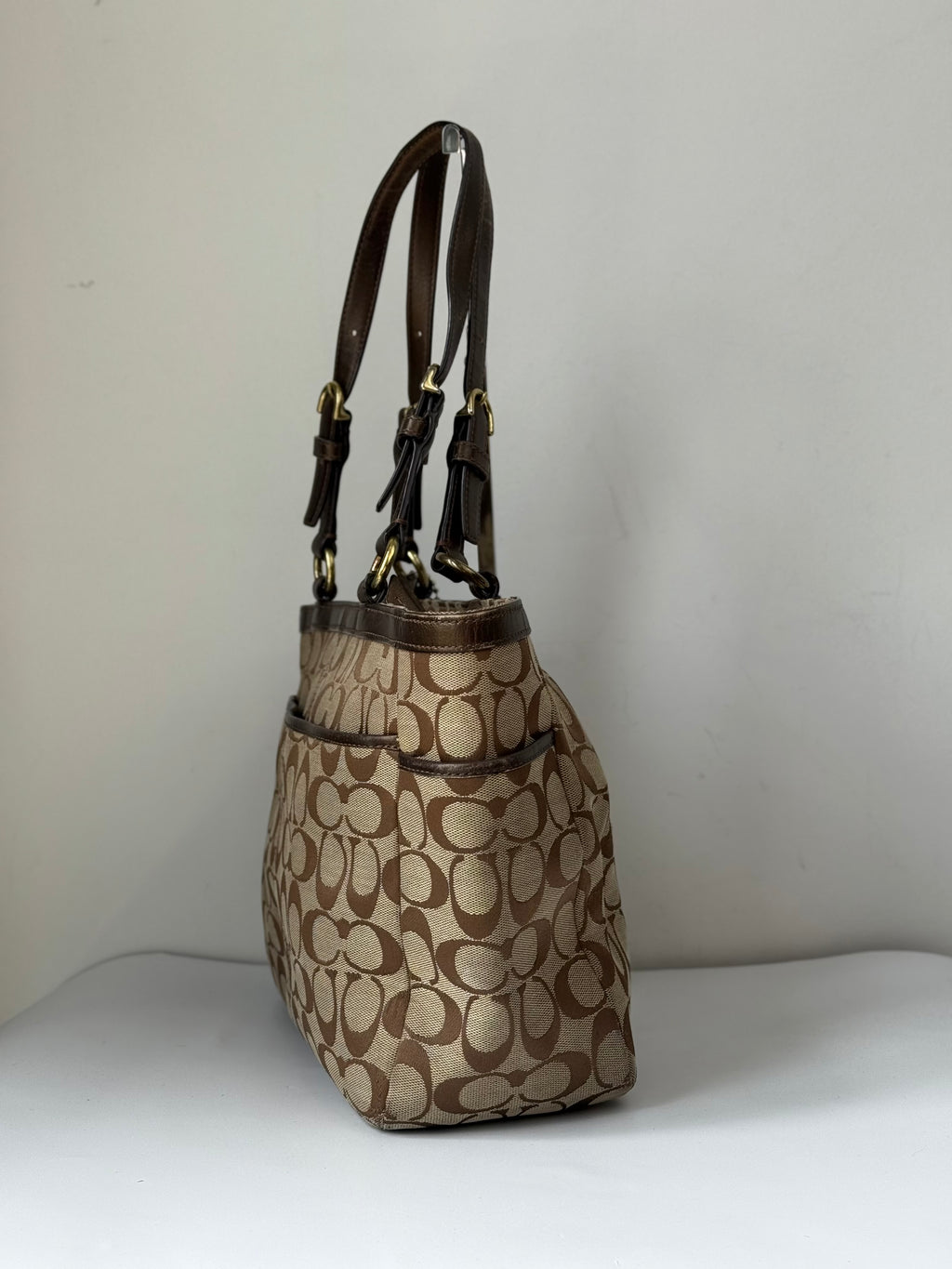 Vintage Coach Signature Taylor Tote Bag Camel Brown Coach Canvas Shoulder Bag Y2K