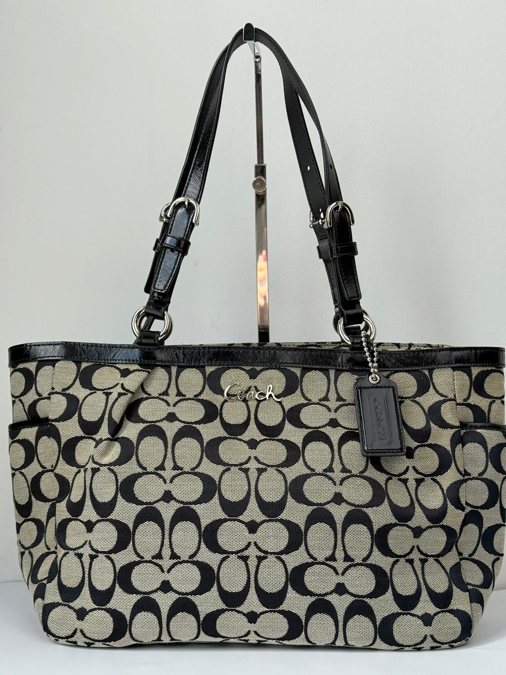 Vintage Coach Gallery Signature Tote Bag Grey & Black Coach Canvas Shoulder Bag 90s 00s Y2K