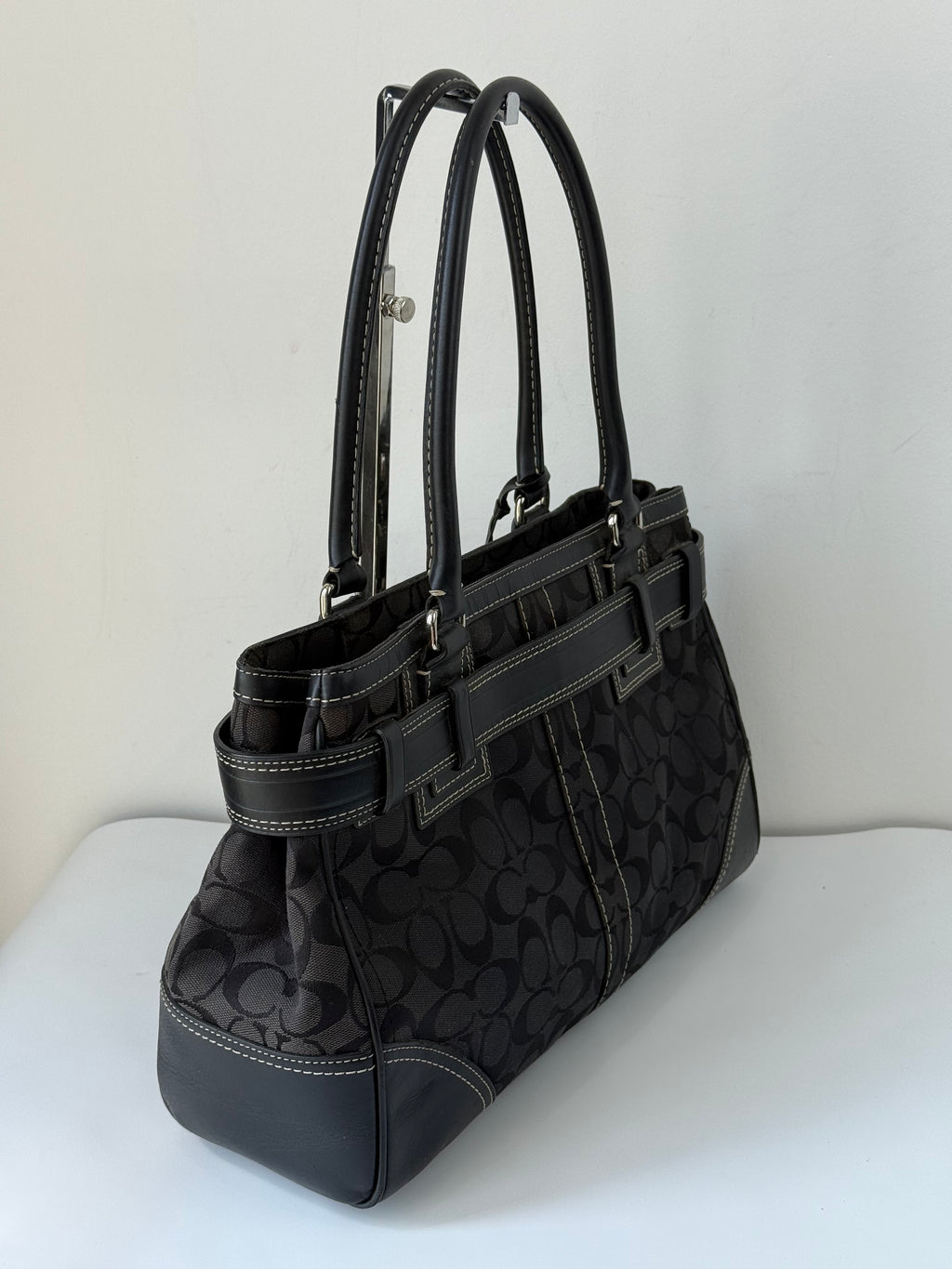 Vintage Coach Hampton Signature Tote Bag Black Coach Canvas HandBag 00s Y2K