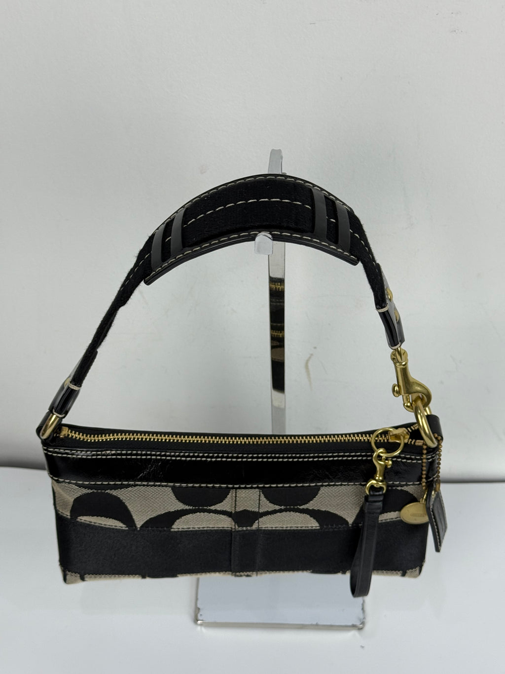 Vintage Coach Signature Stripe Shoulder Bag Coach Black/Grey Y2K HandBag