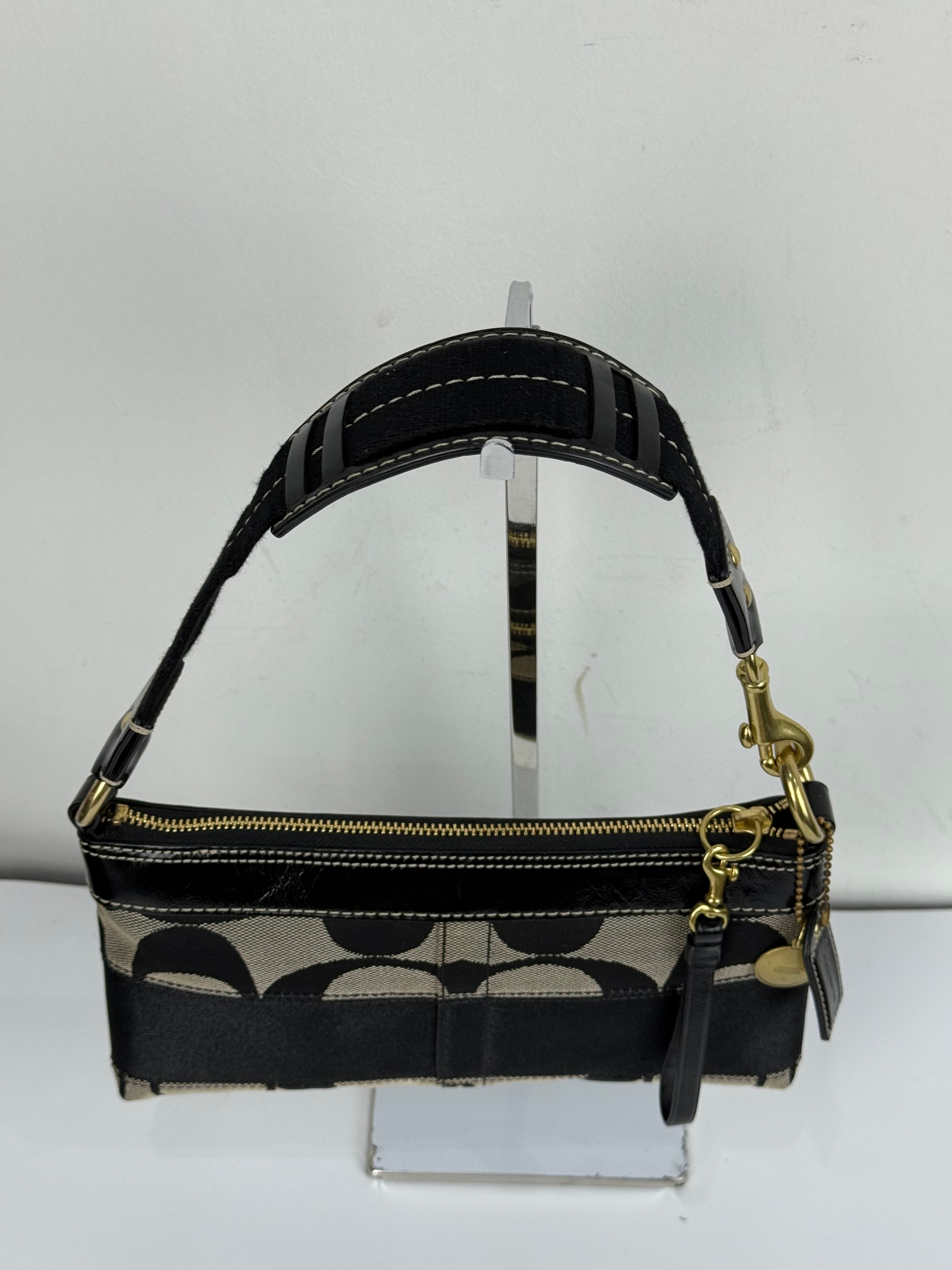 Vintage Coach Signature Stripe Shoulder Bag Coach Black/Grey Y2K HandBag
