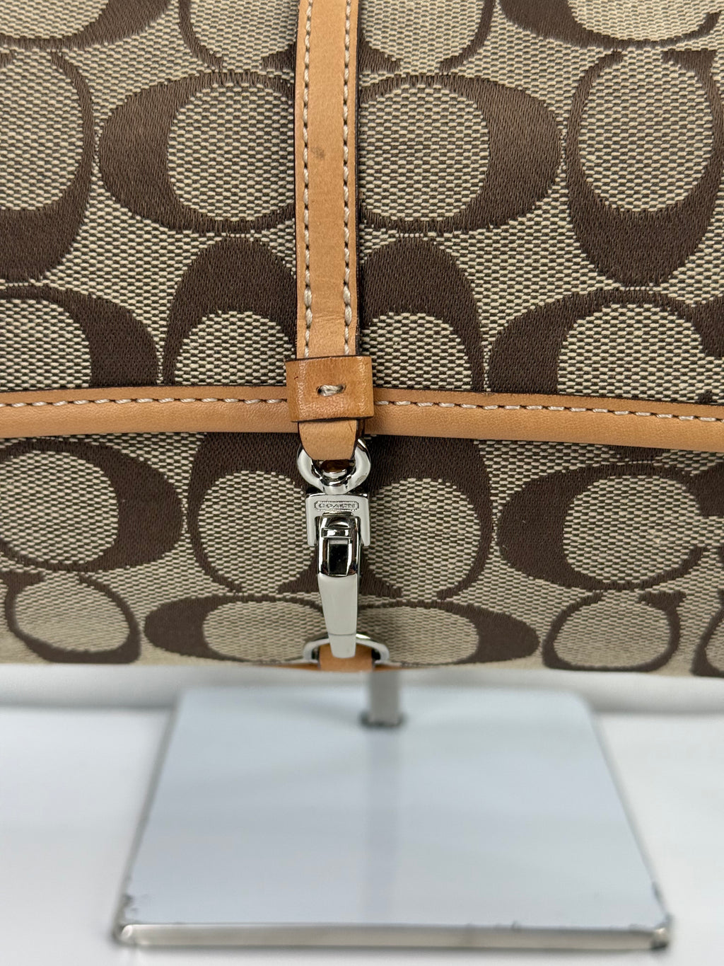 Vintage Coach Demi Clip Bag Brown Tan Signature Canvas Shoulder Bag Y2K