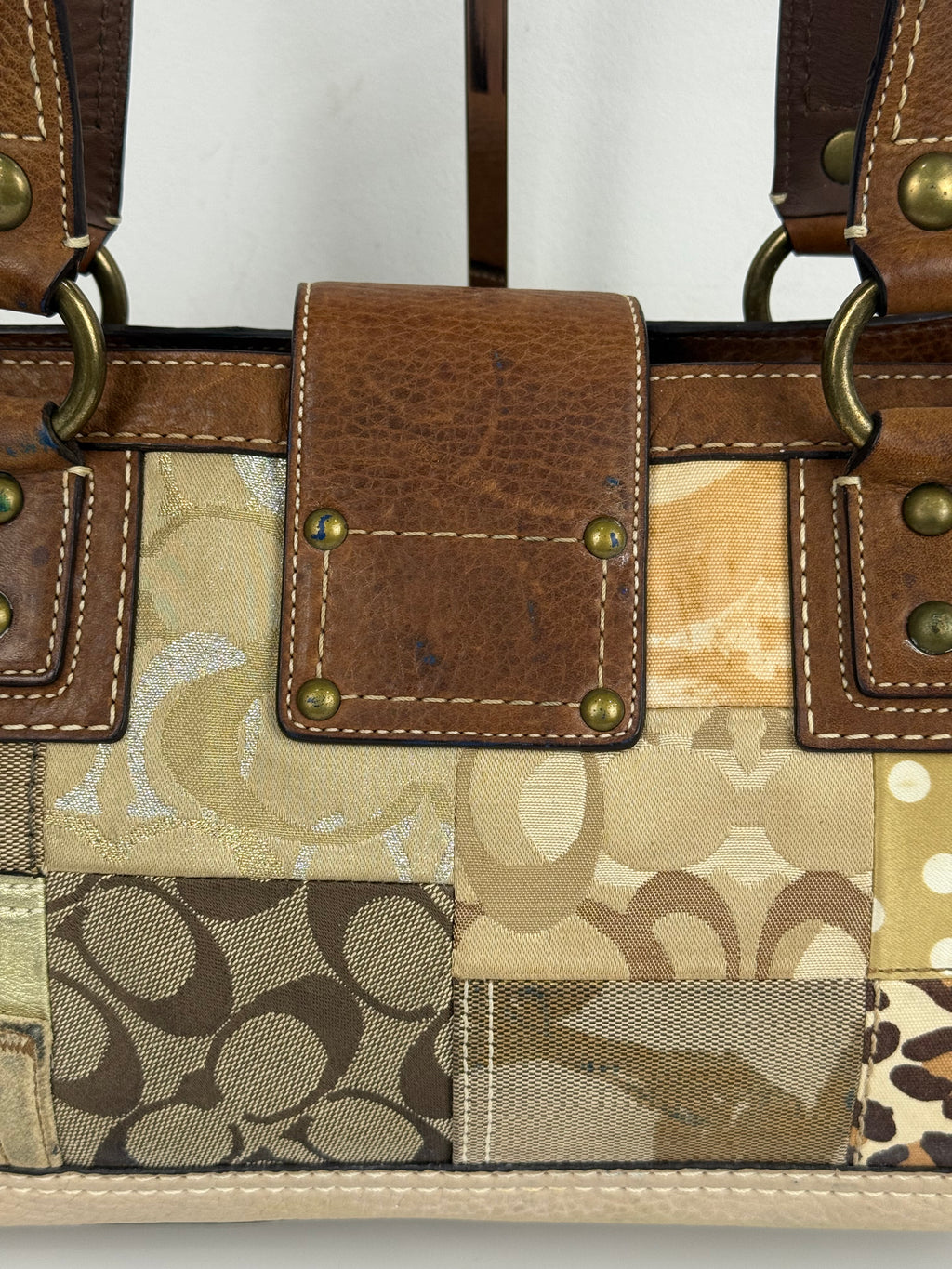 Vintage Coach Brown/Beige Patchwork TurnLock Handbag Coach Y2K Leather Bag