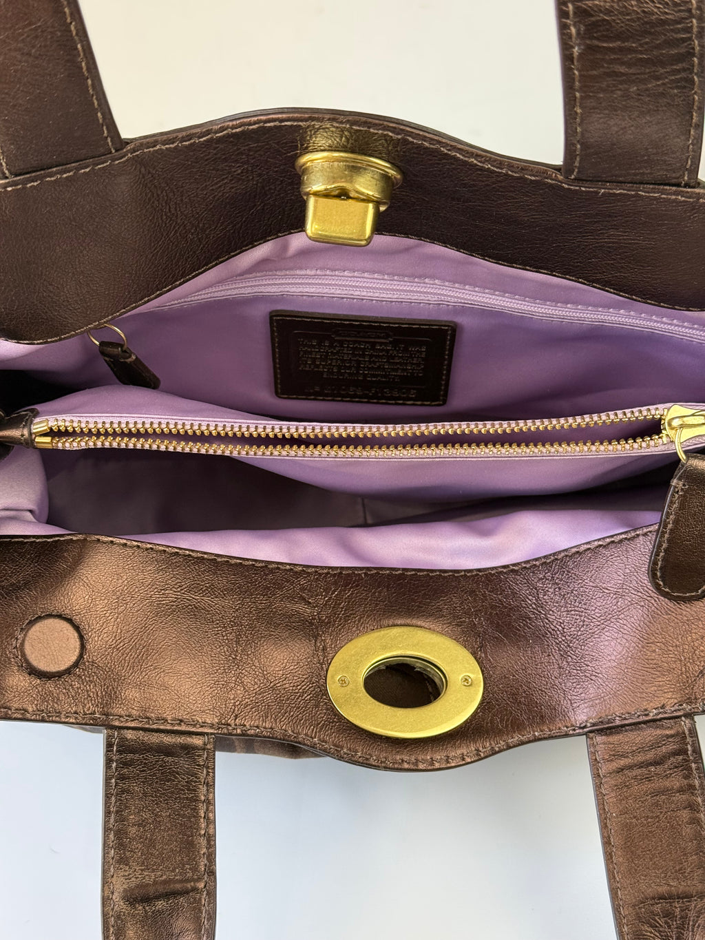 Vintage Coach Satin Pleeted TurnLock  Satchel Bag Brown Signature Coach Handbag 00s Y2K