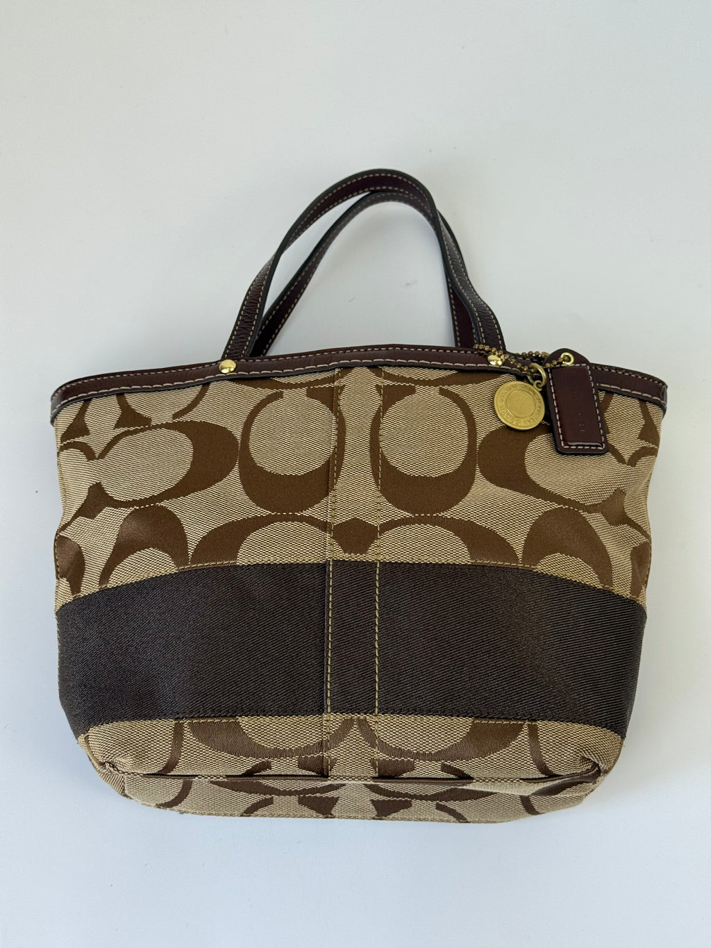Vintage Coach Mini Tote Bag Brown Signature Canvas Handbag 00s Y2K