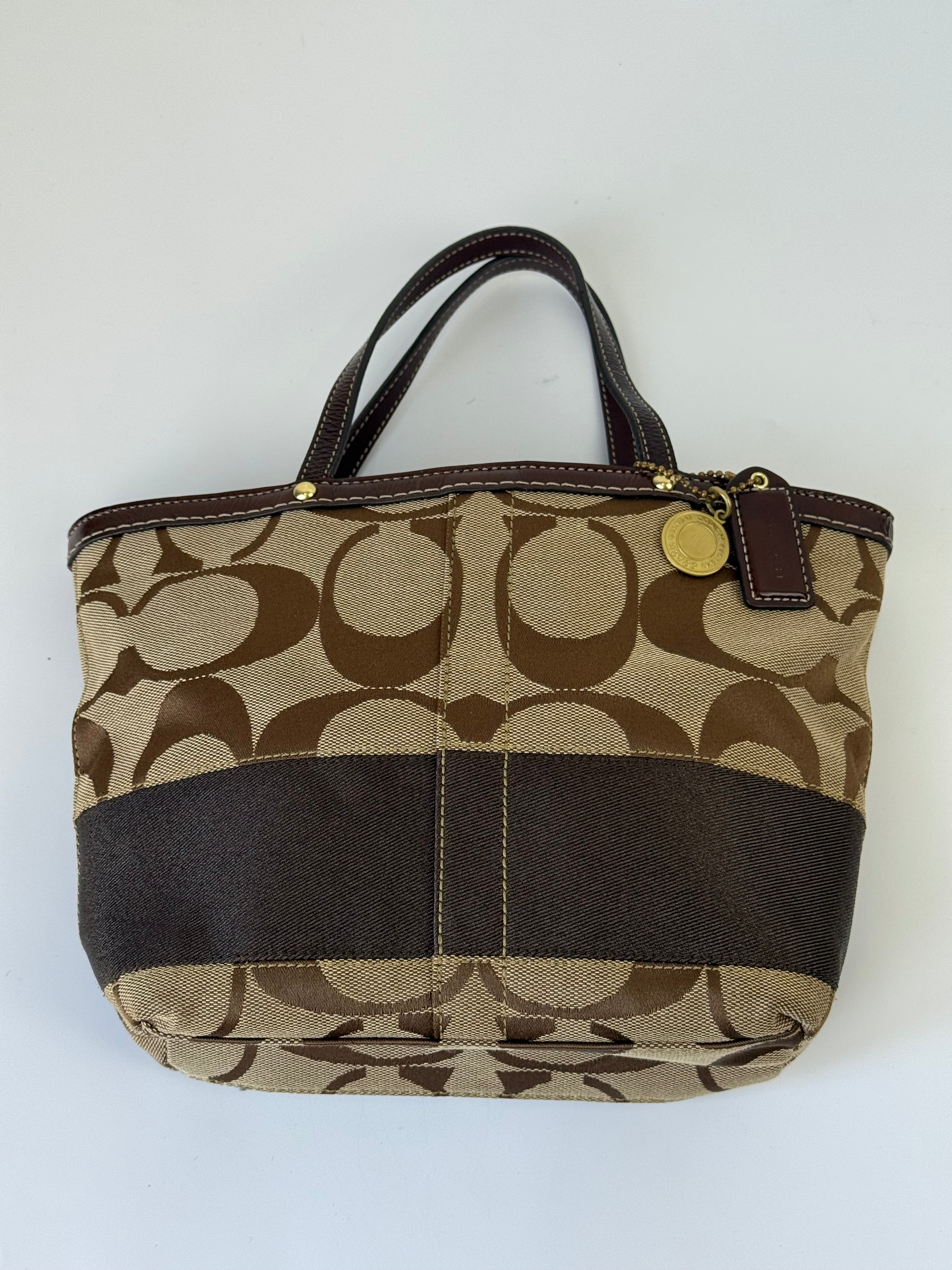 Vintage Coach Mini Tote Bag Brown Signature Canvas Handbag 00s Y2K