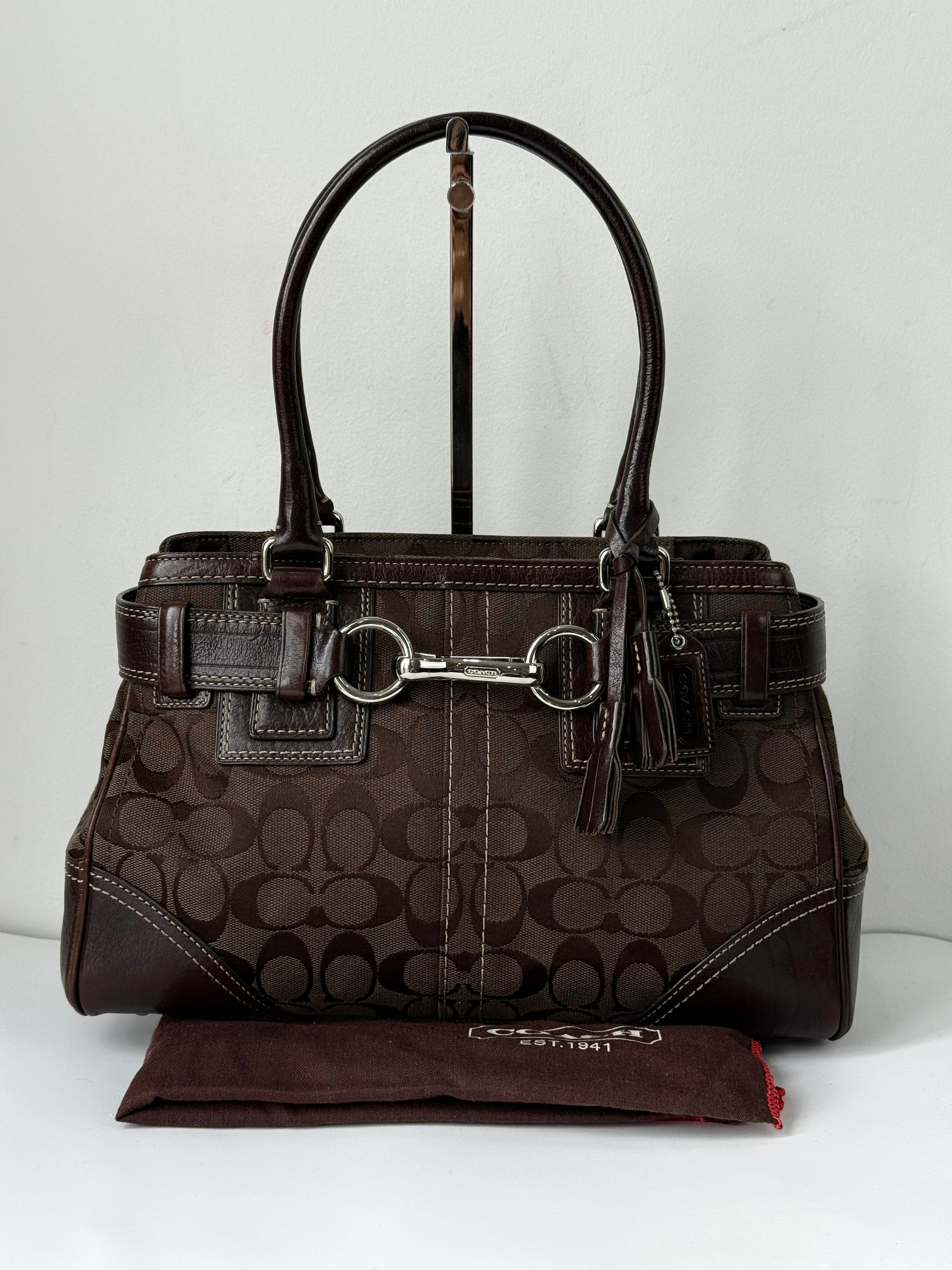 Vintage Coach Hampton Signature Tote Bag Brown Coach Canvas HandBag 00s Y2K